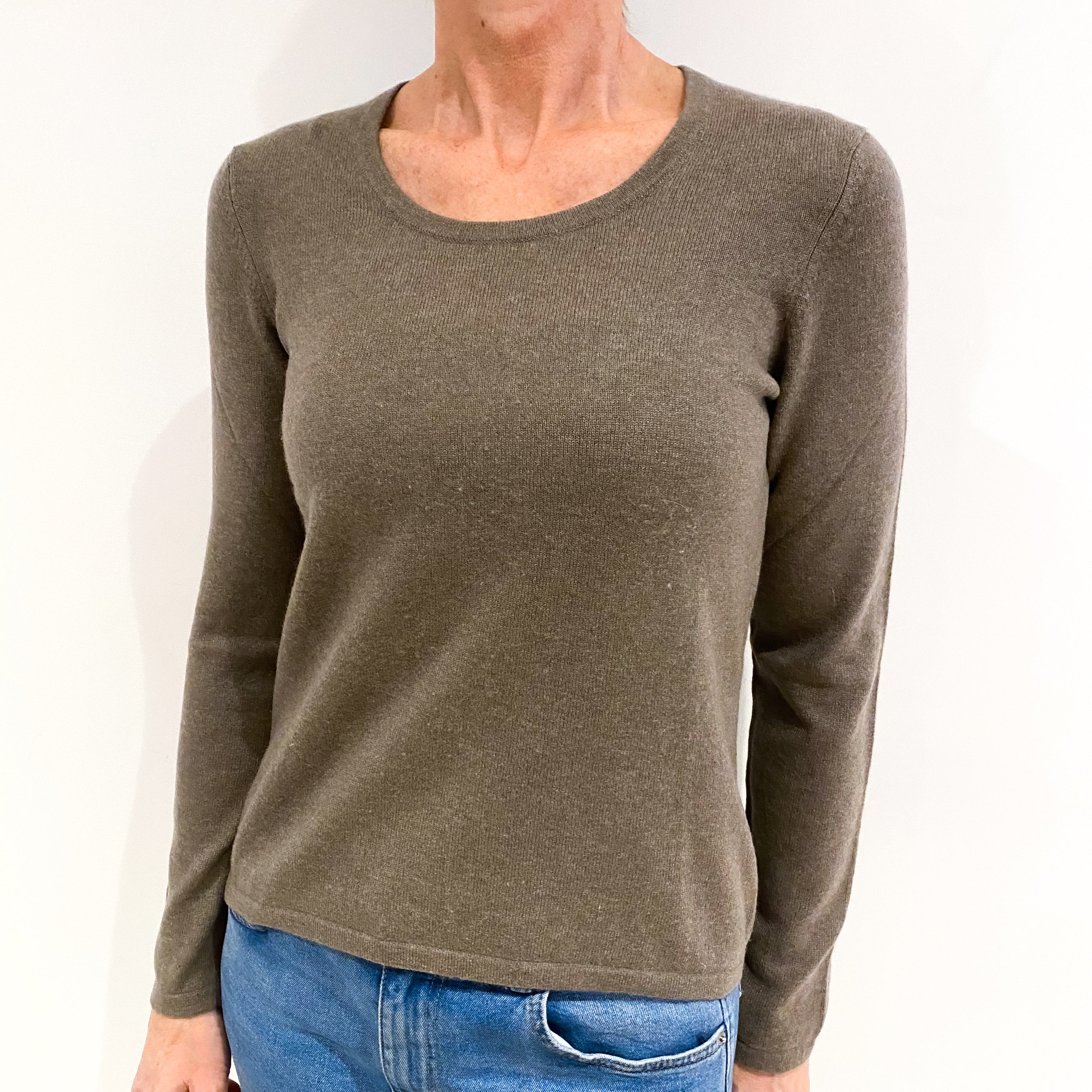 Mocha Brown Cashmere Crew Neck Jumper Small