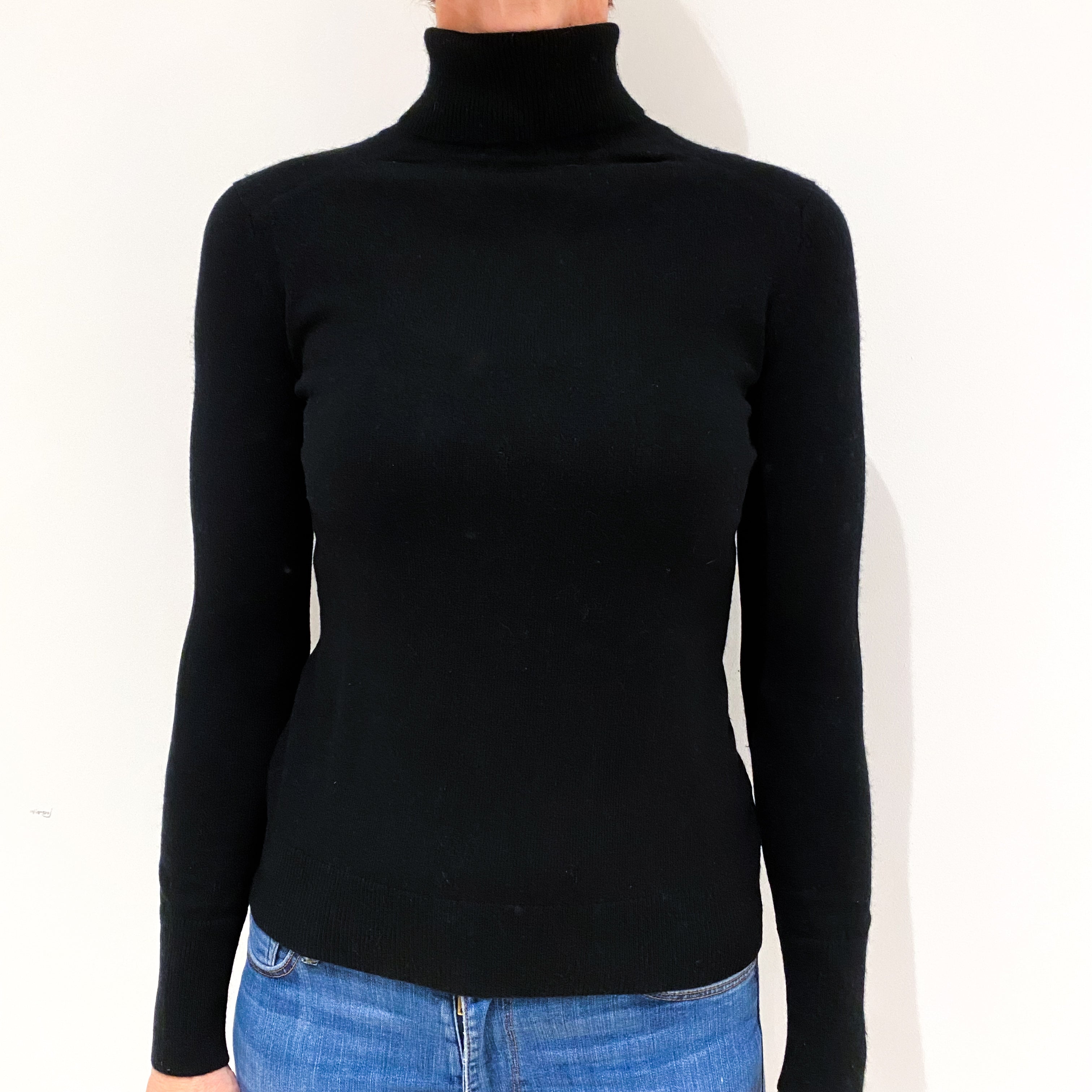 Black Cashmere Polo Neck Jumper Small