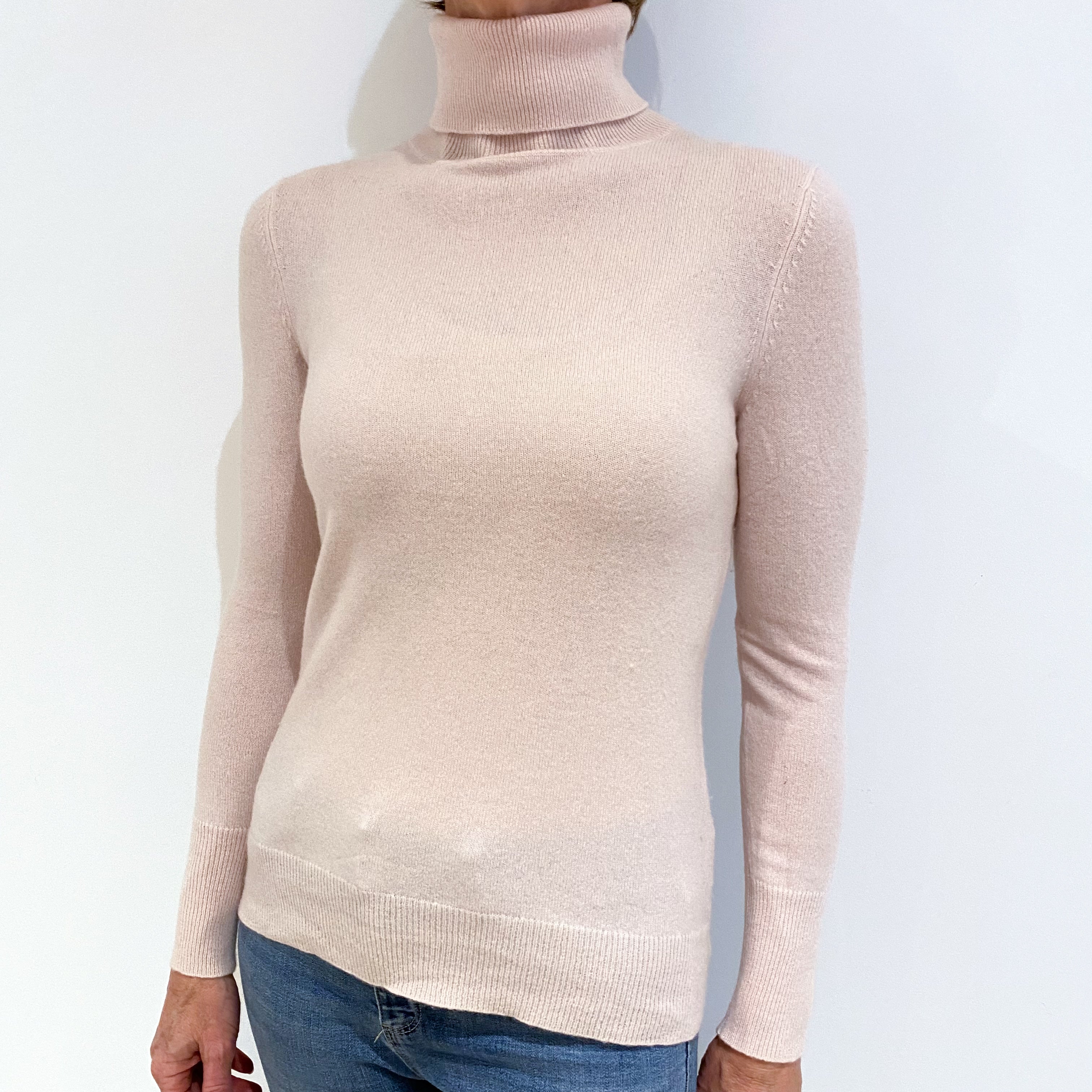 Ice Pink Cashmere Polo Neck Jumper Small