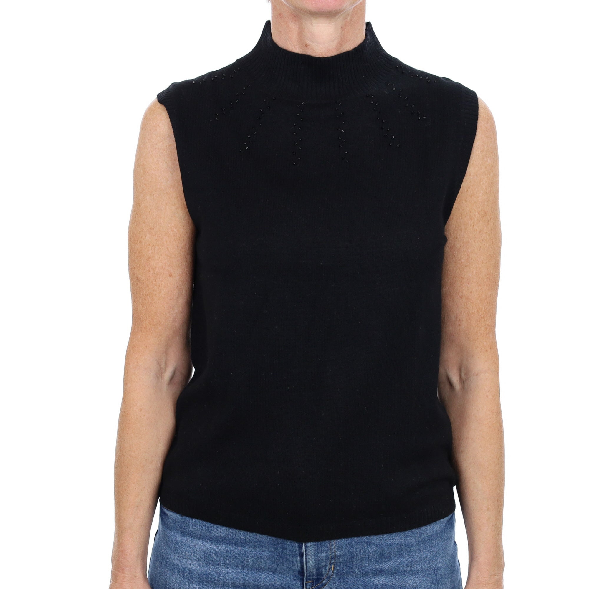 Black Cashmere Turtle Neck Sleeveless Jumper Small