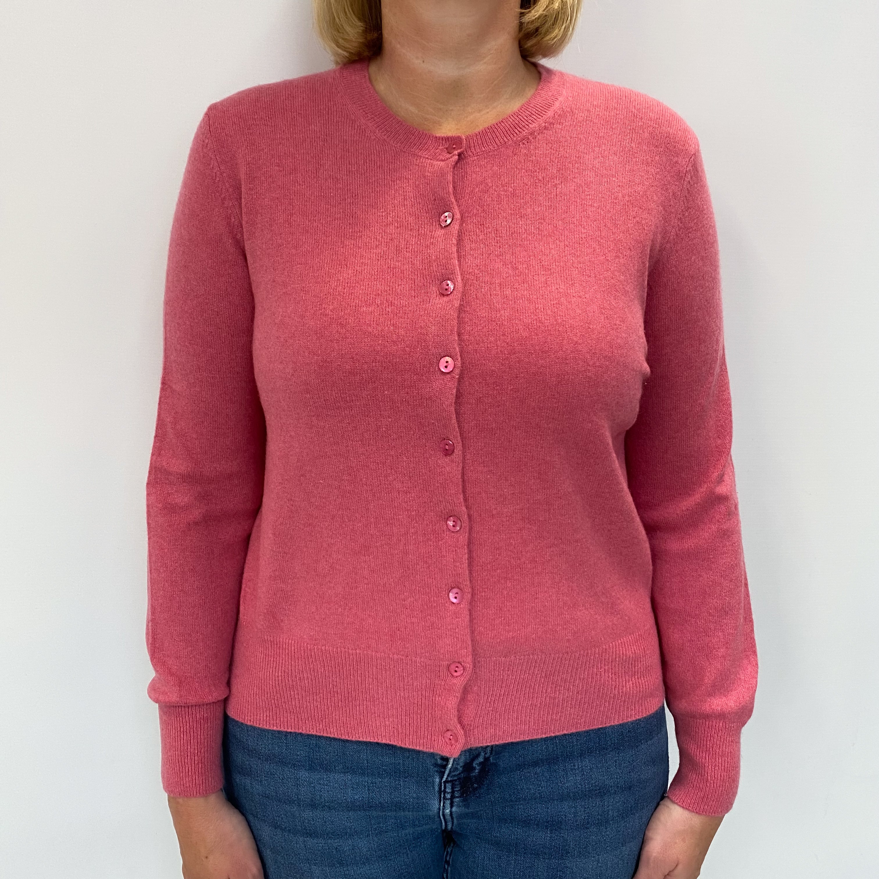 Loganberry Pink Cashmere Crew Neck Cardigan Large