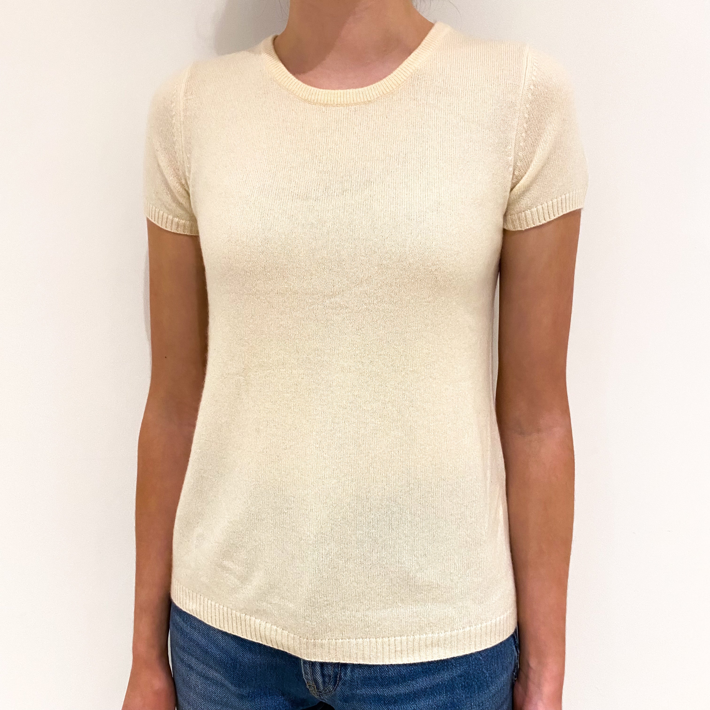 Cream Cashmere Crew Neck Short Sleeved Jumper Extra Small