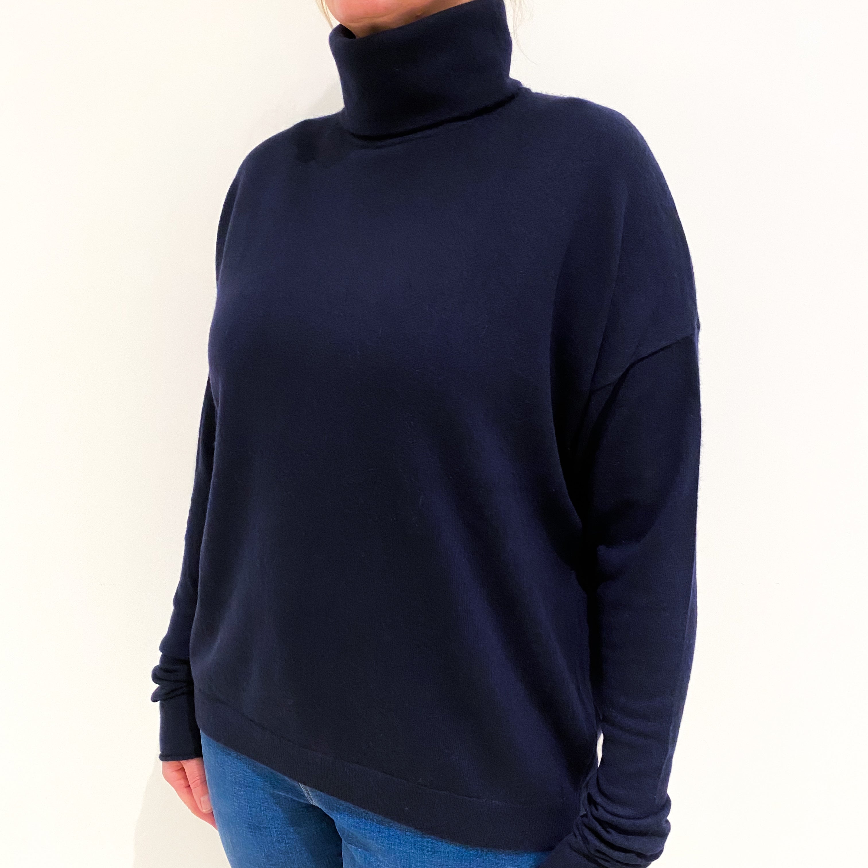 Cos Navy Blue Slouchy Cashmere Polo Neck Jumper Large
