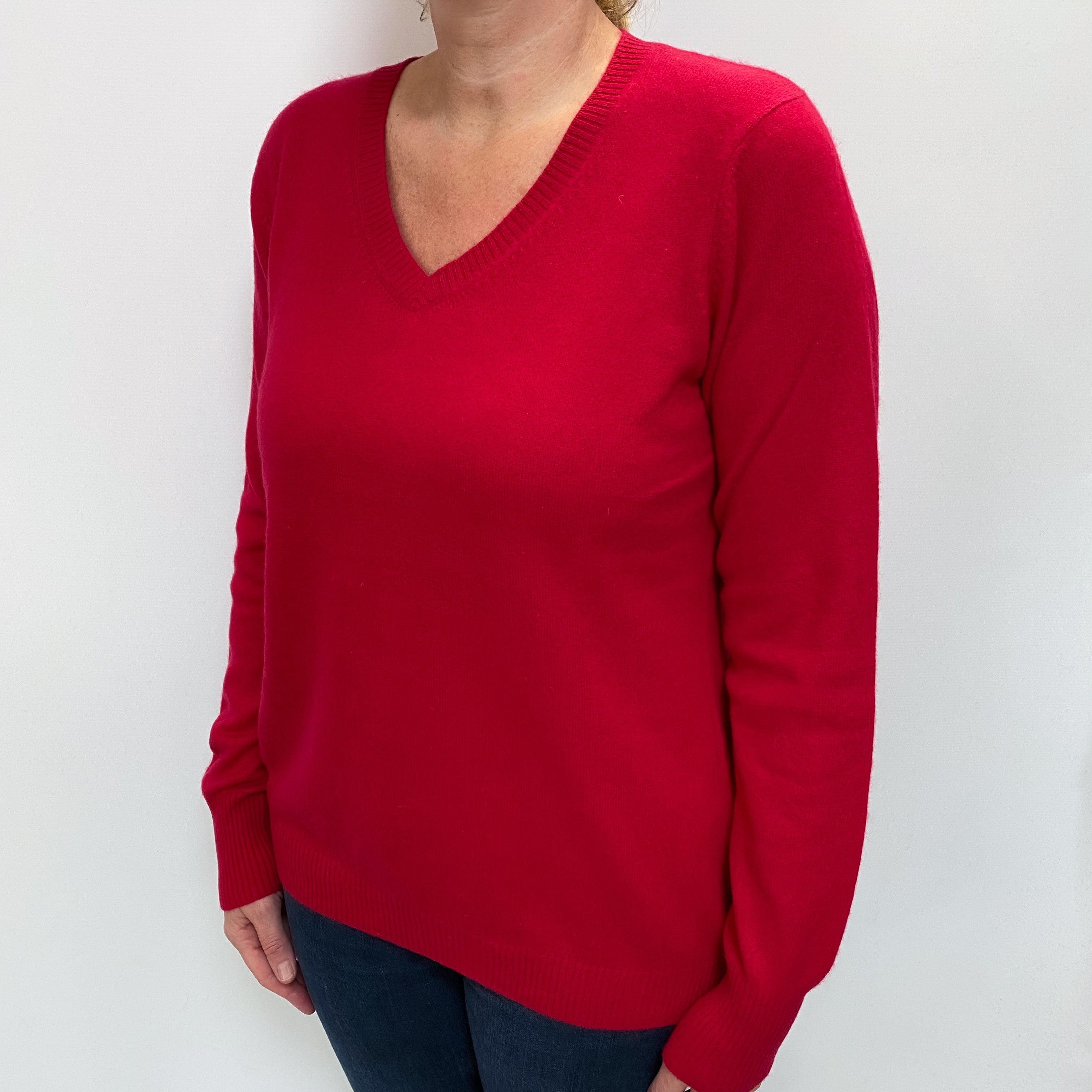 Ruby Red Cashmere V Neck Jumper Large