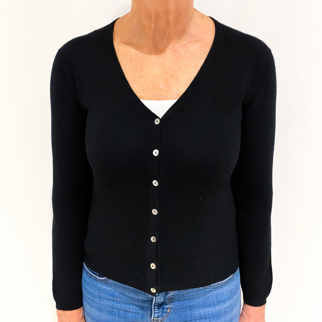 Black Cashmere V Neck Cardigan Medium