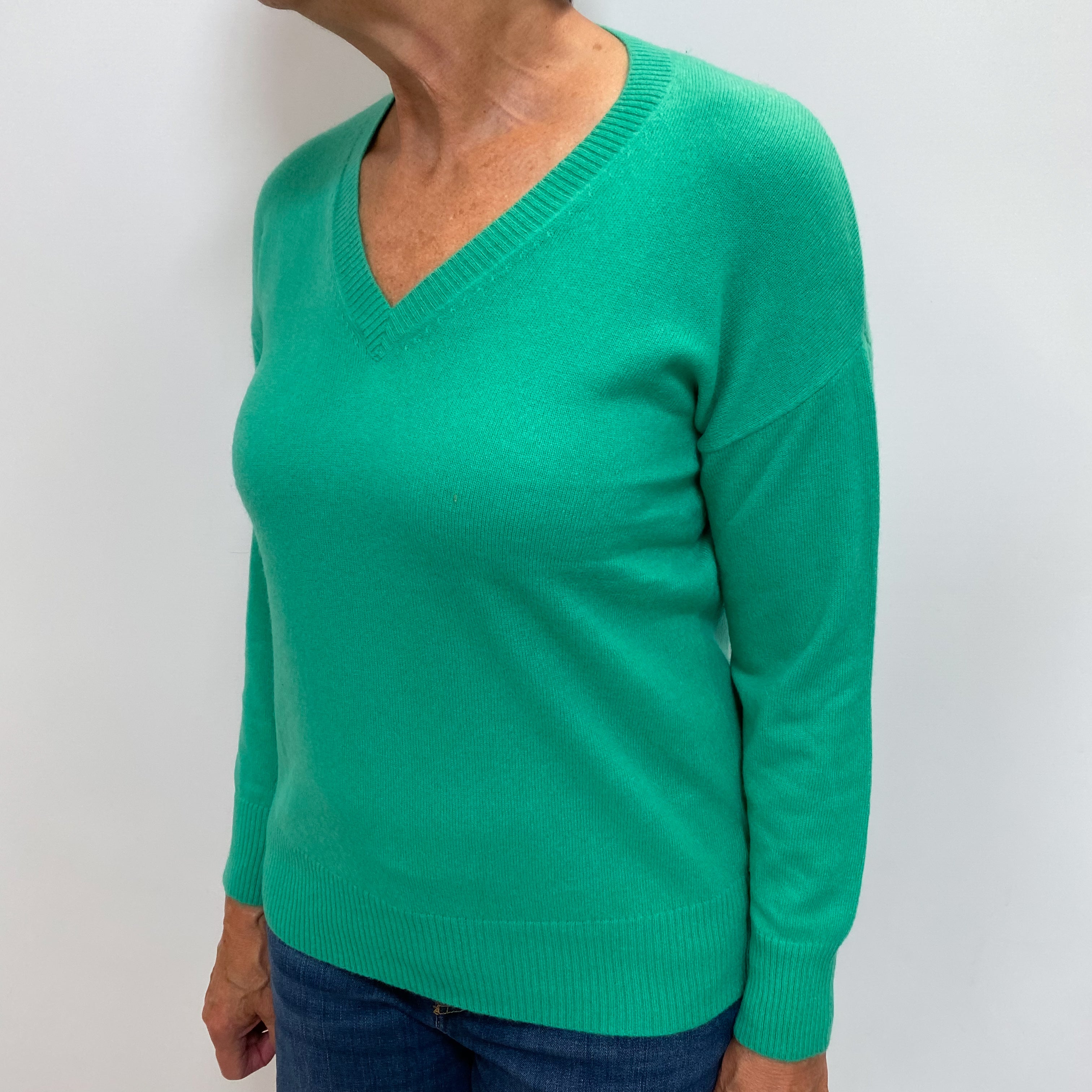 Emerald Green Cashmere V Neck Jumper Medium