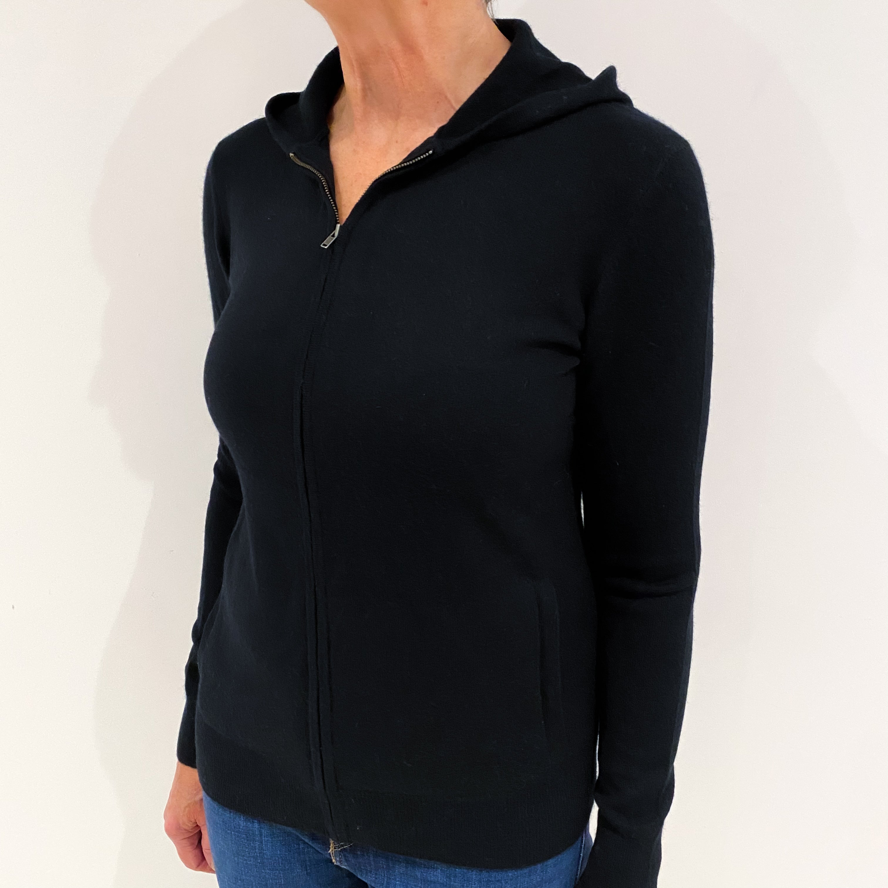 Black Cashmere Zip Up Hoodie Medium
