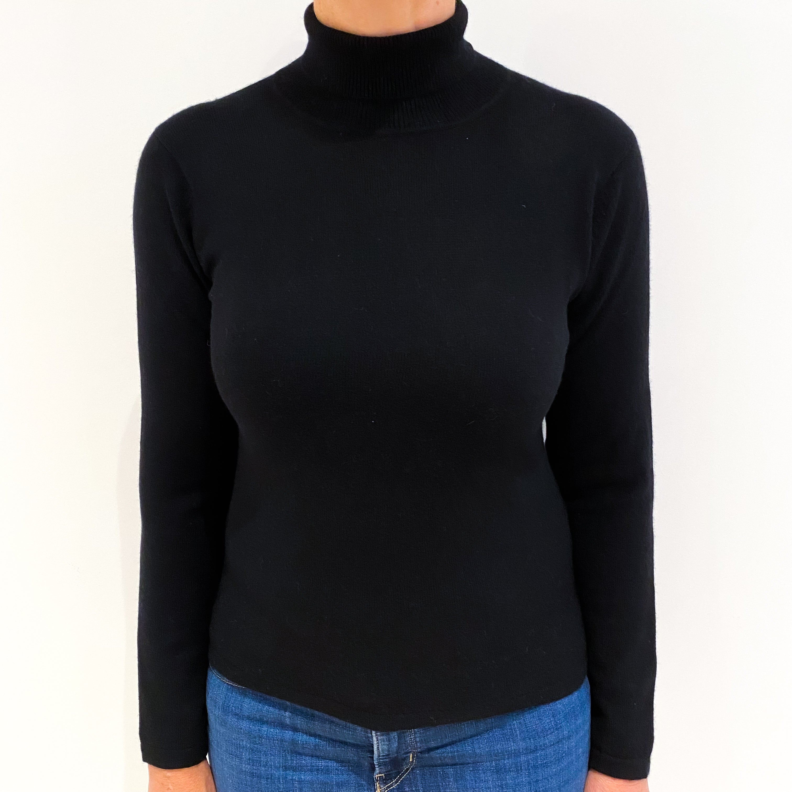 Black Cashmere Polo Neck Jumper Medium