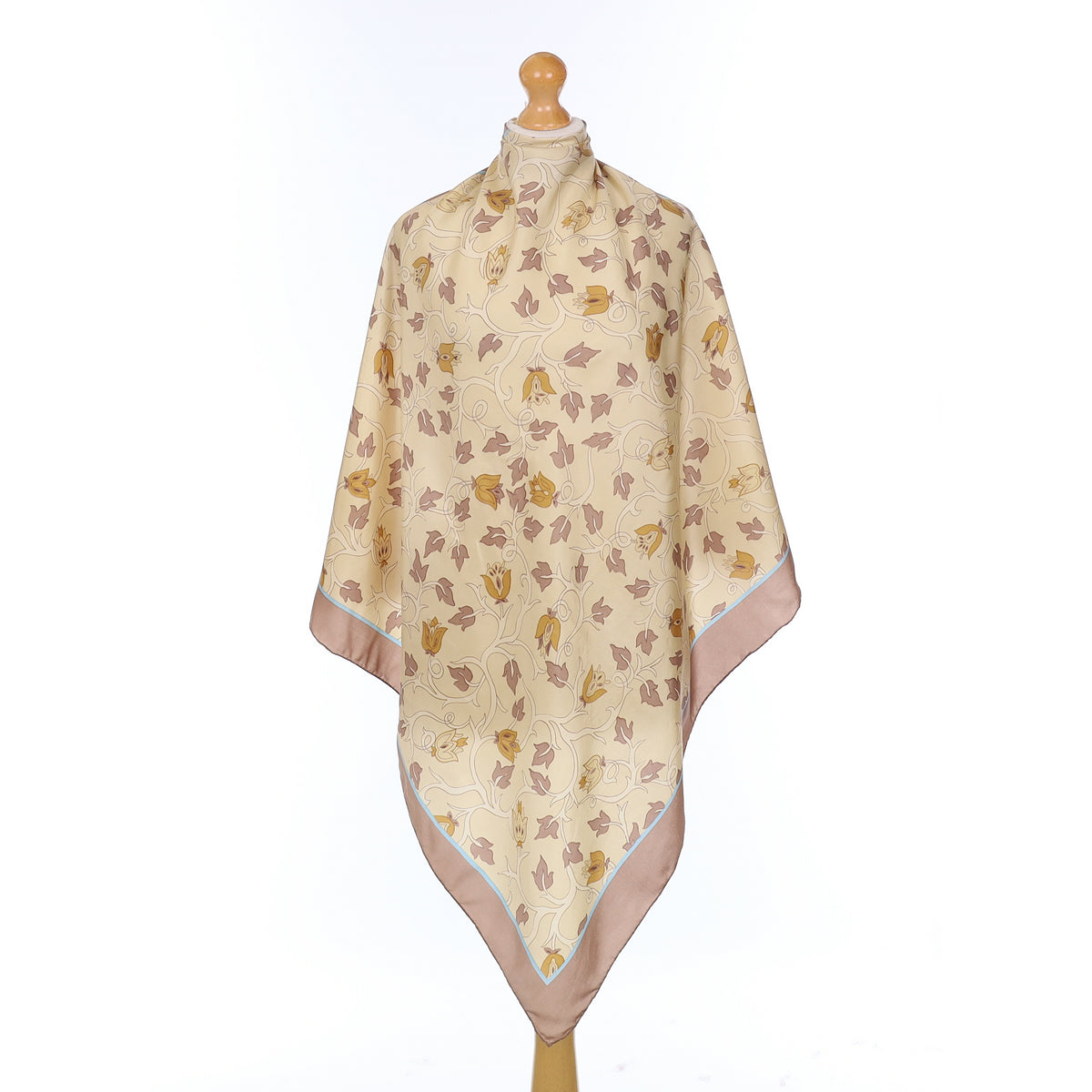 Neutral Floral Design Vintage Silk Scarf