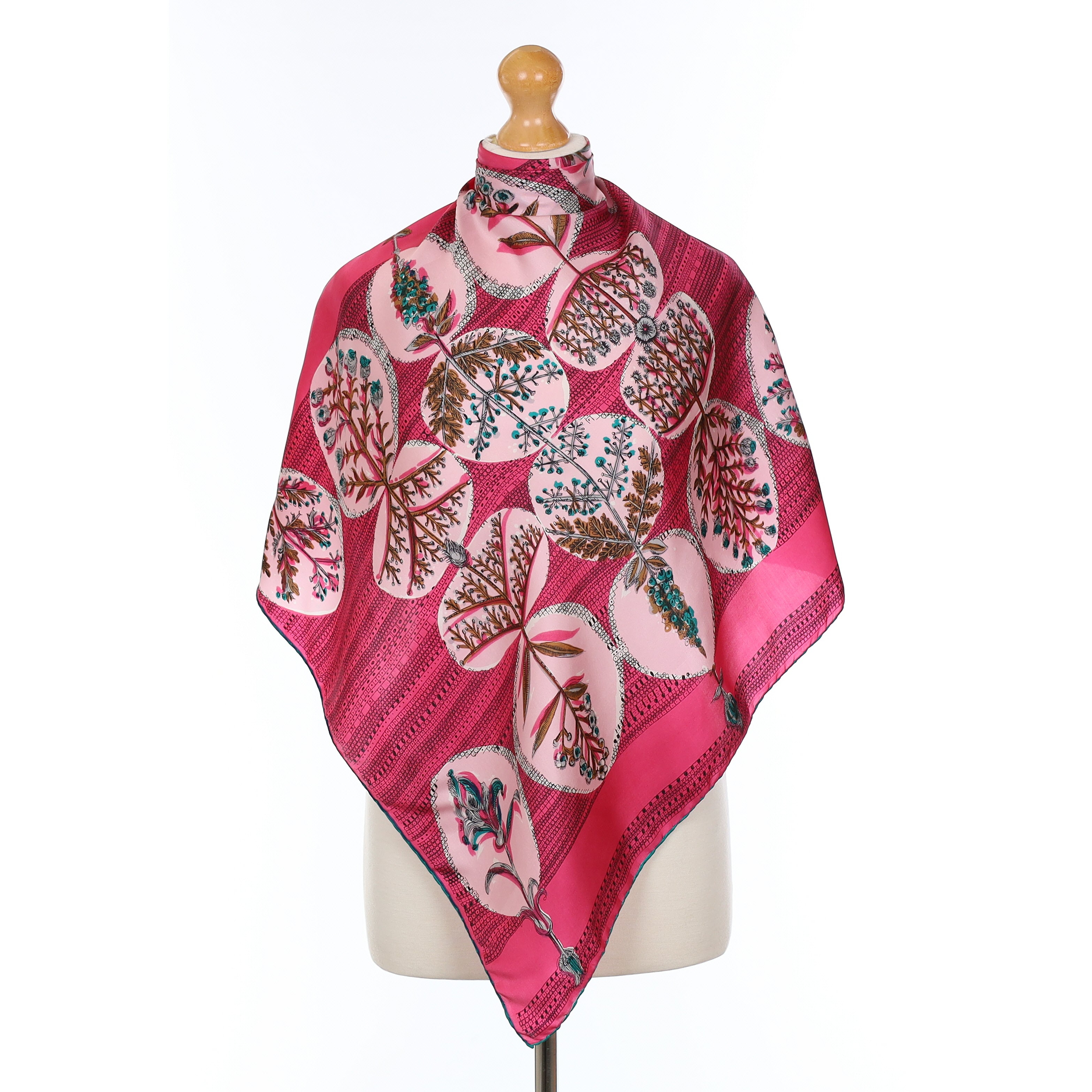 Pink Floral Patterned Vintage Silk Scarf