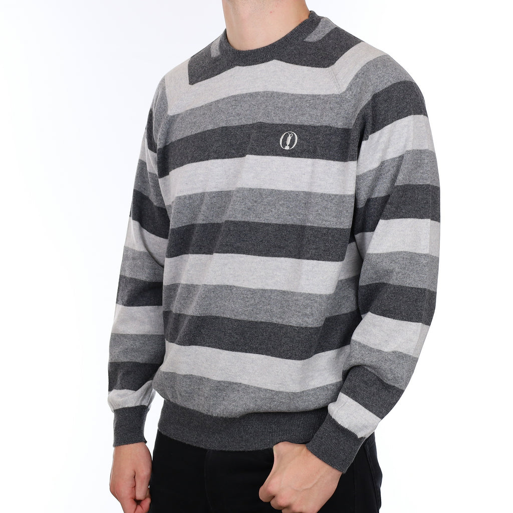 Men’s Brand New Scottish Hawico Golf Grey Stripe Cashmere Crew Neck Jumper XXXL