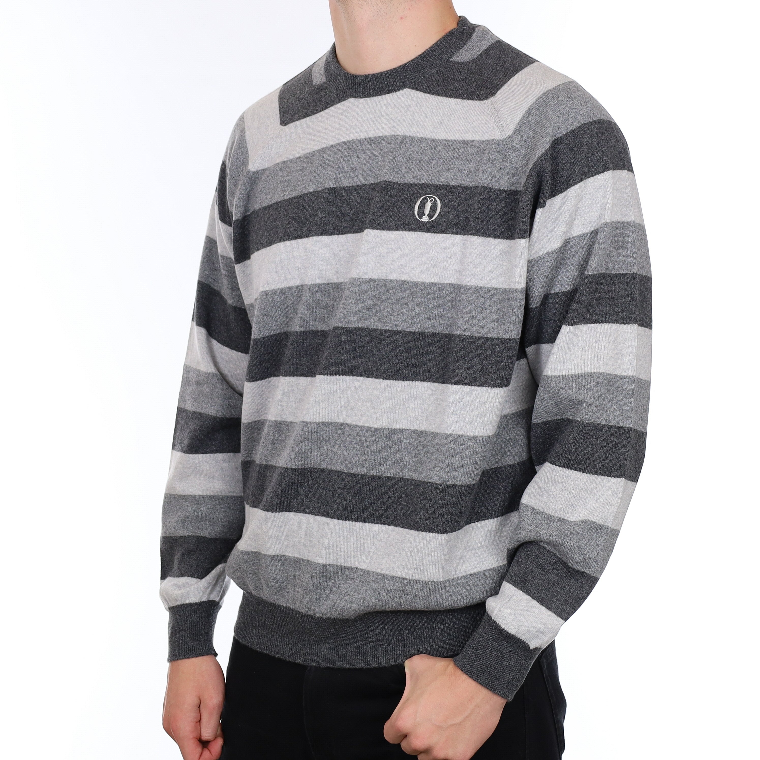 Men’s Brand New Scottish Hawico Golf Grey Stripe Cashmere Crew Neck Jumper XXXL