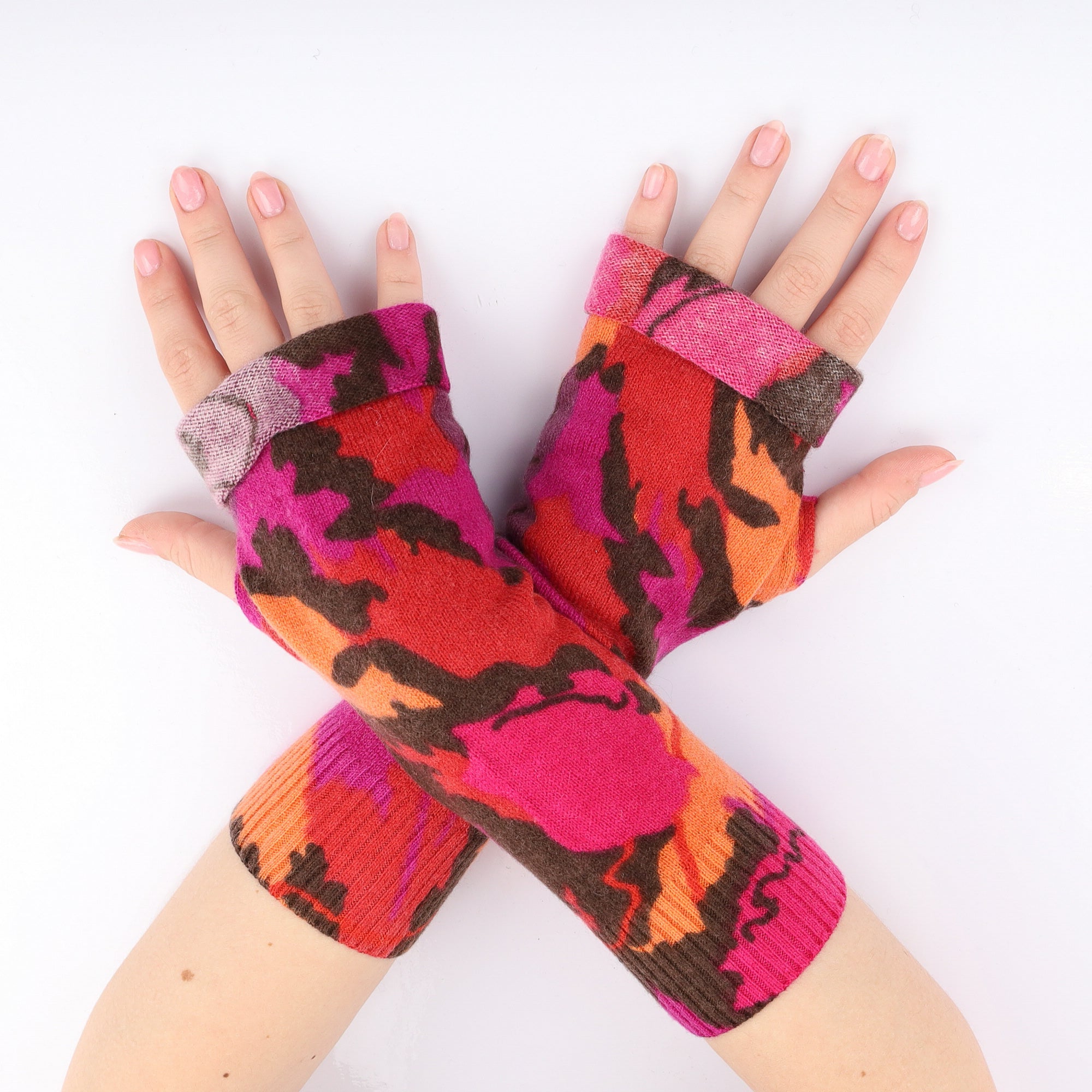 Magenta and Orange Abstract Fingerless Gloves