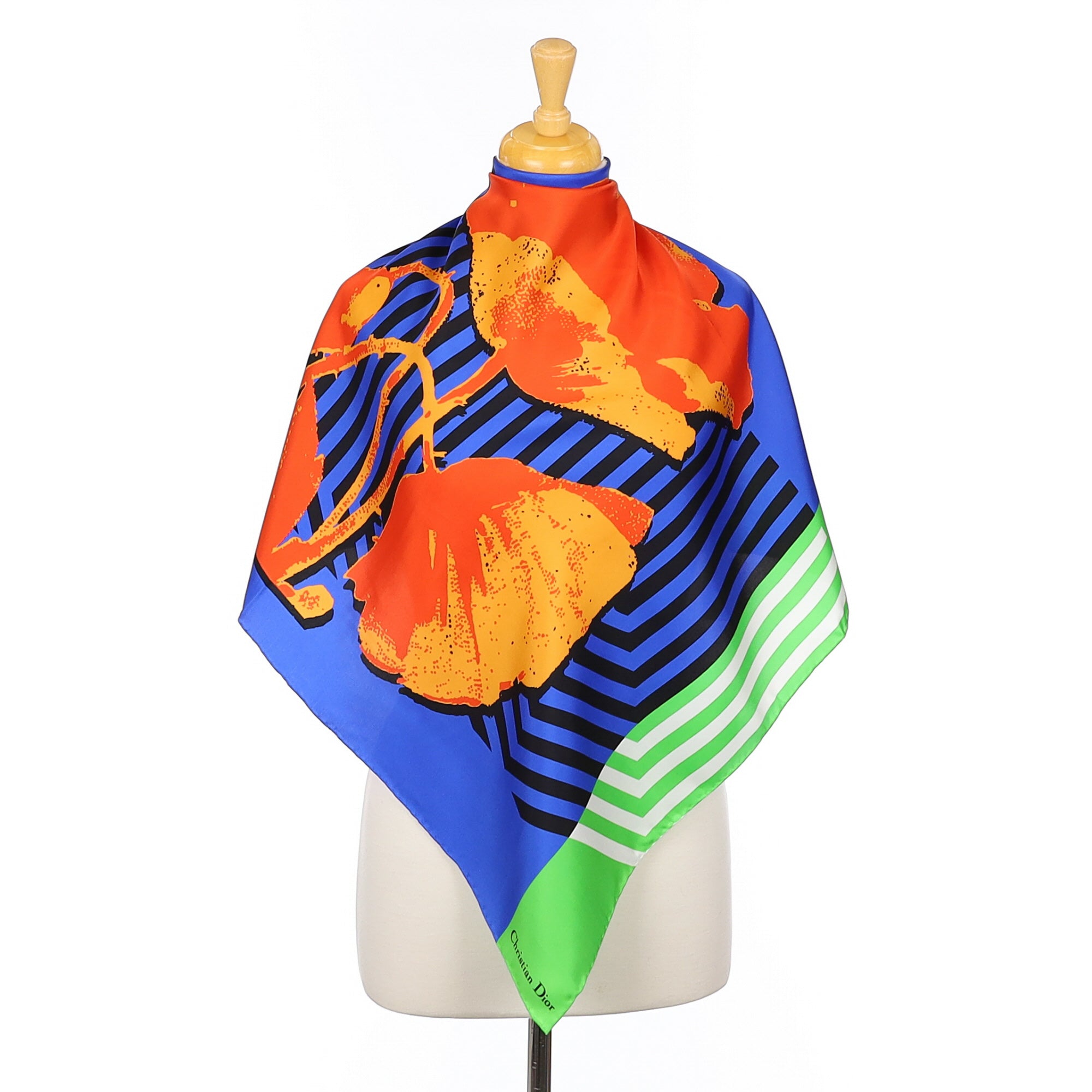 Brand New Christian Dior Blue and Orange Abstract  Silk Scarf