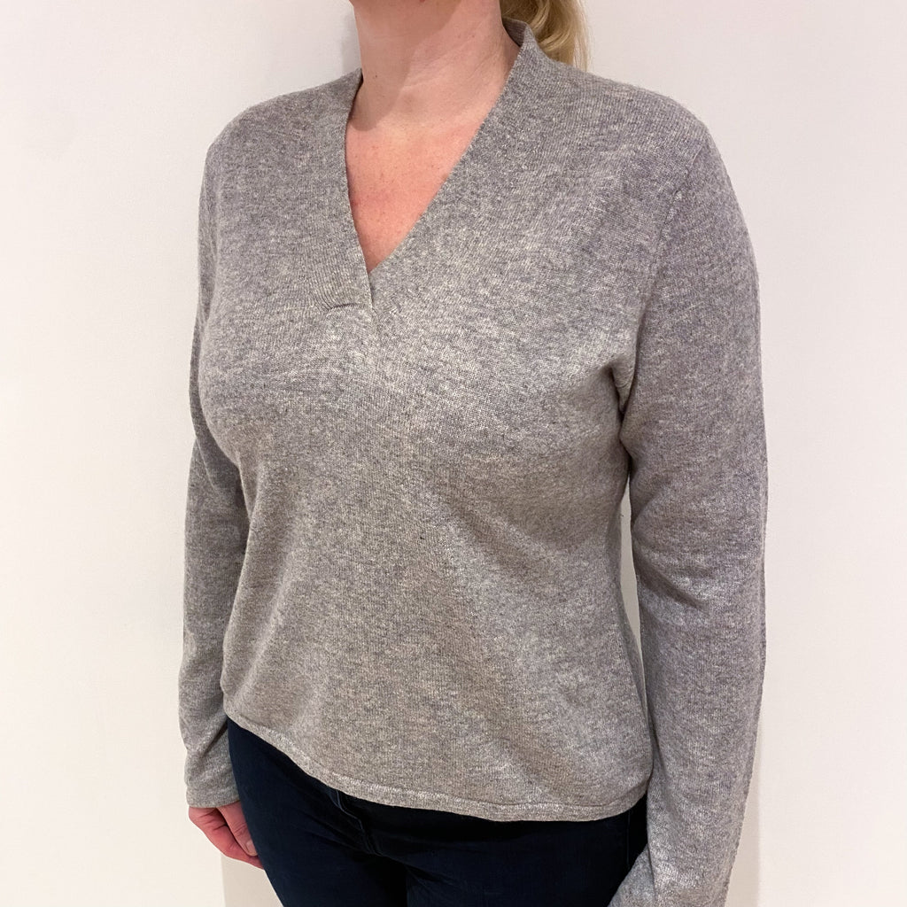 Ash Grey Cashmere V-Neck Jumper Large