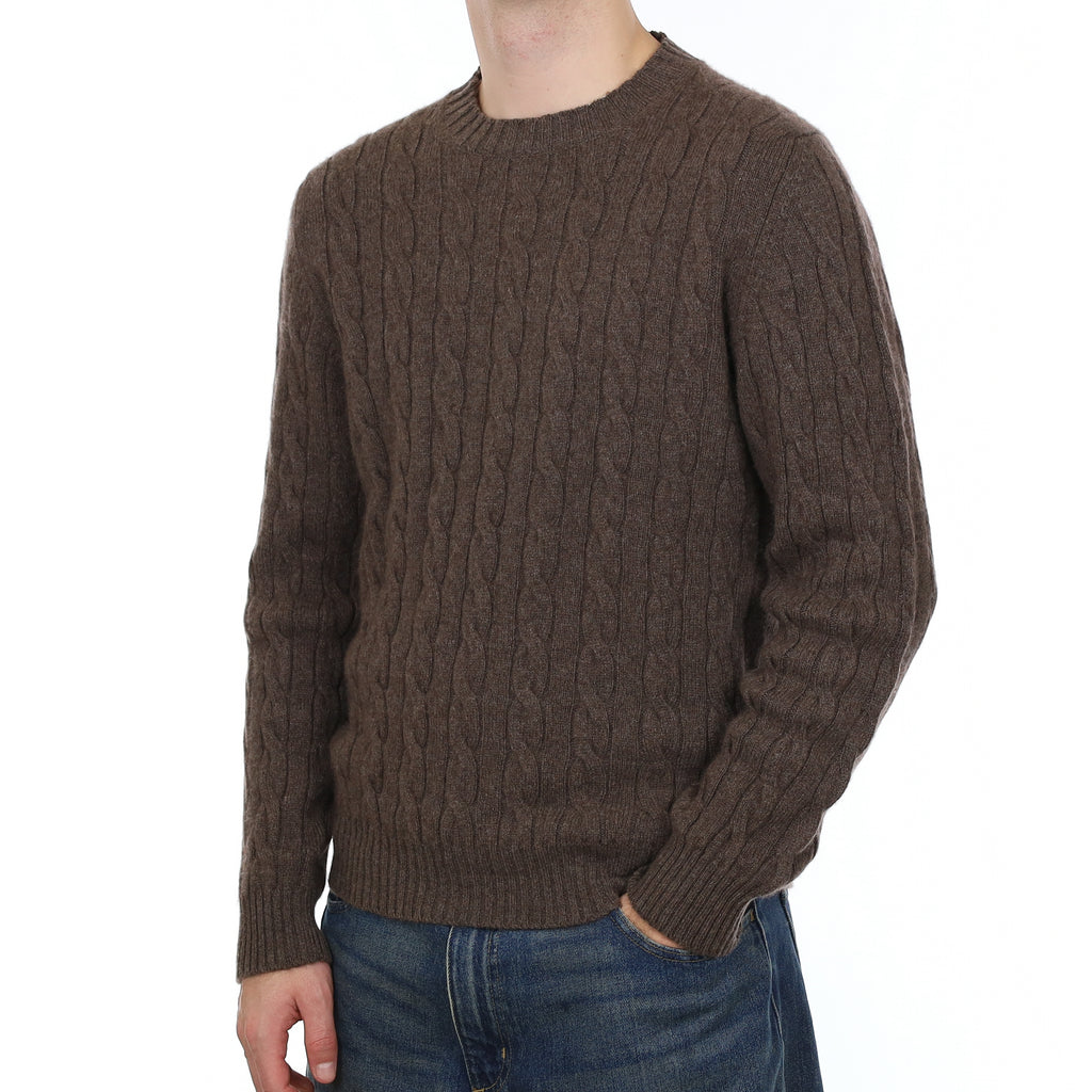 Men’s Brand New Scottish Mole Brown Chunky Cable Cashmere Crew Neck Jumper Medium