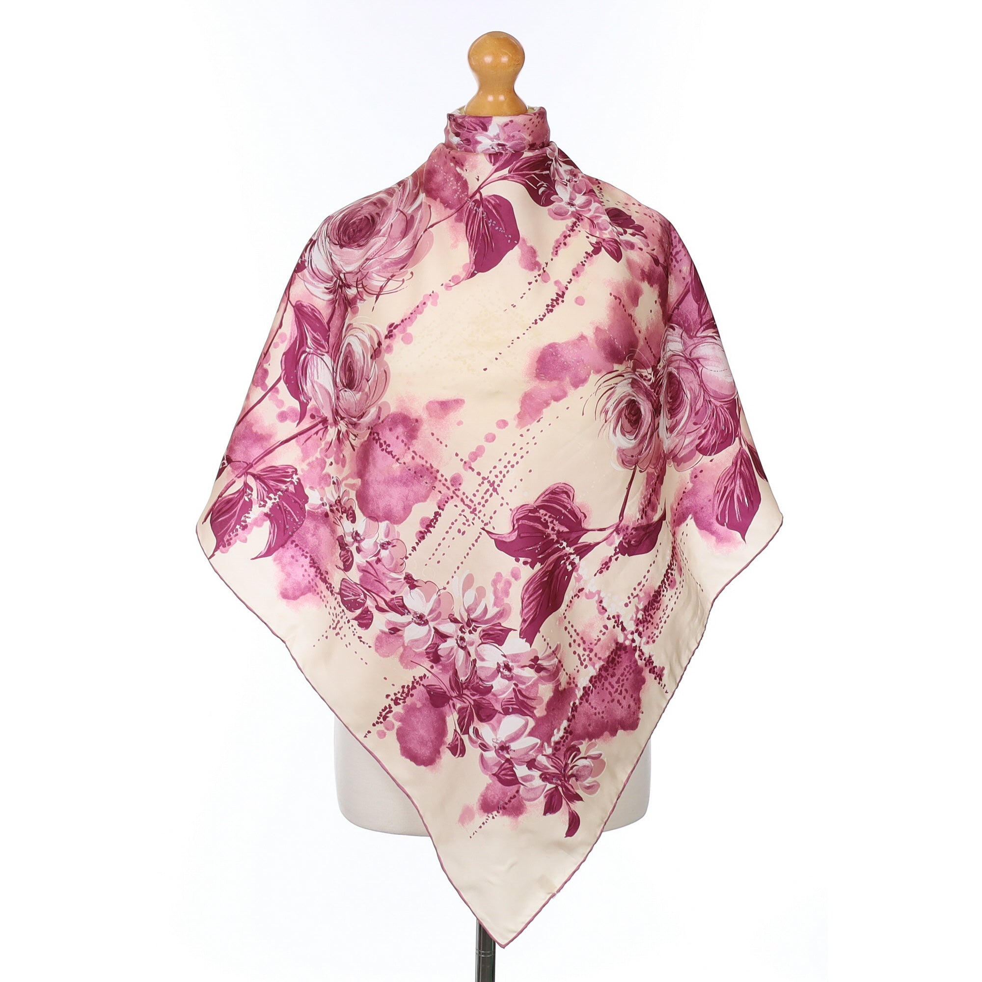 Plum Floral Patterned Silk Scarf