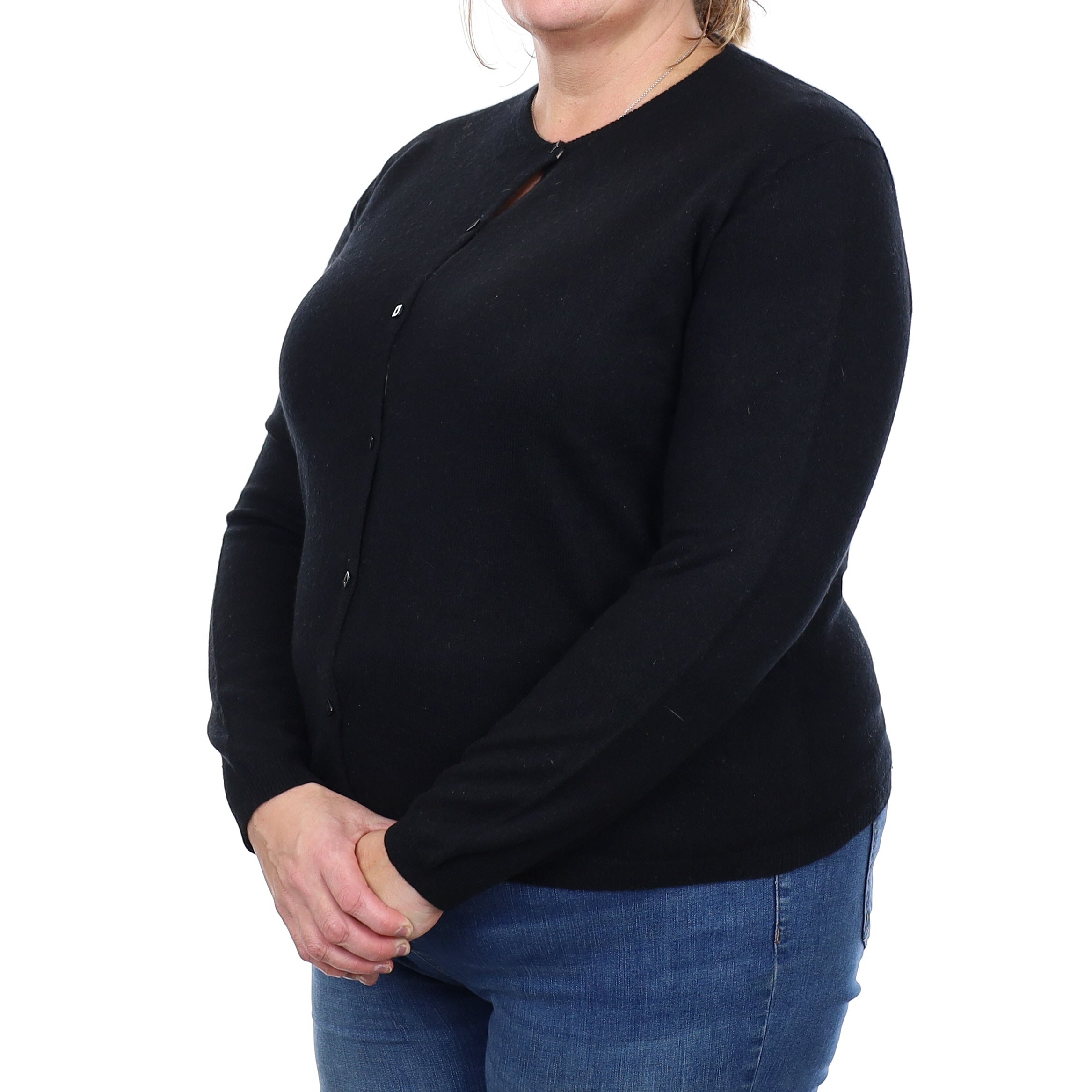 Black Cashmere Crew Neck Cardigan Extra Large