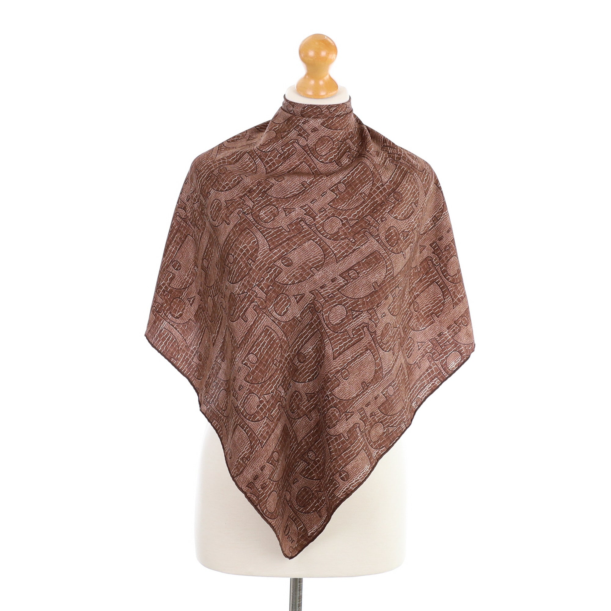 Immaculate Dior Brown Branded Designer Silk Scarf
