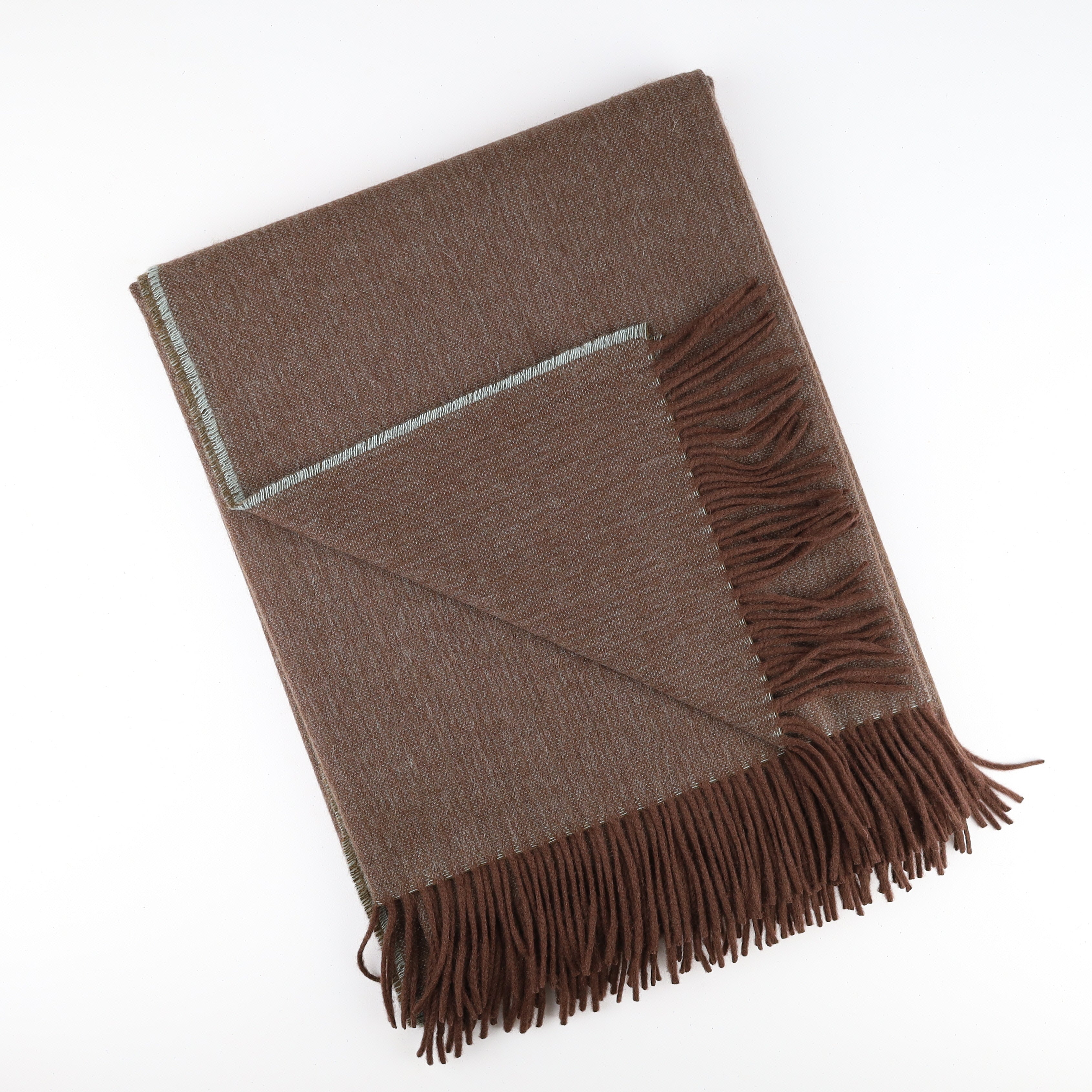 Brand New English Mint and Chocolate Marl Luxury Woven Cashmere Blanket