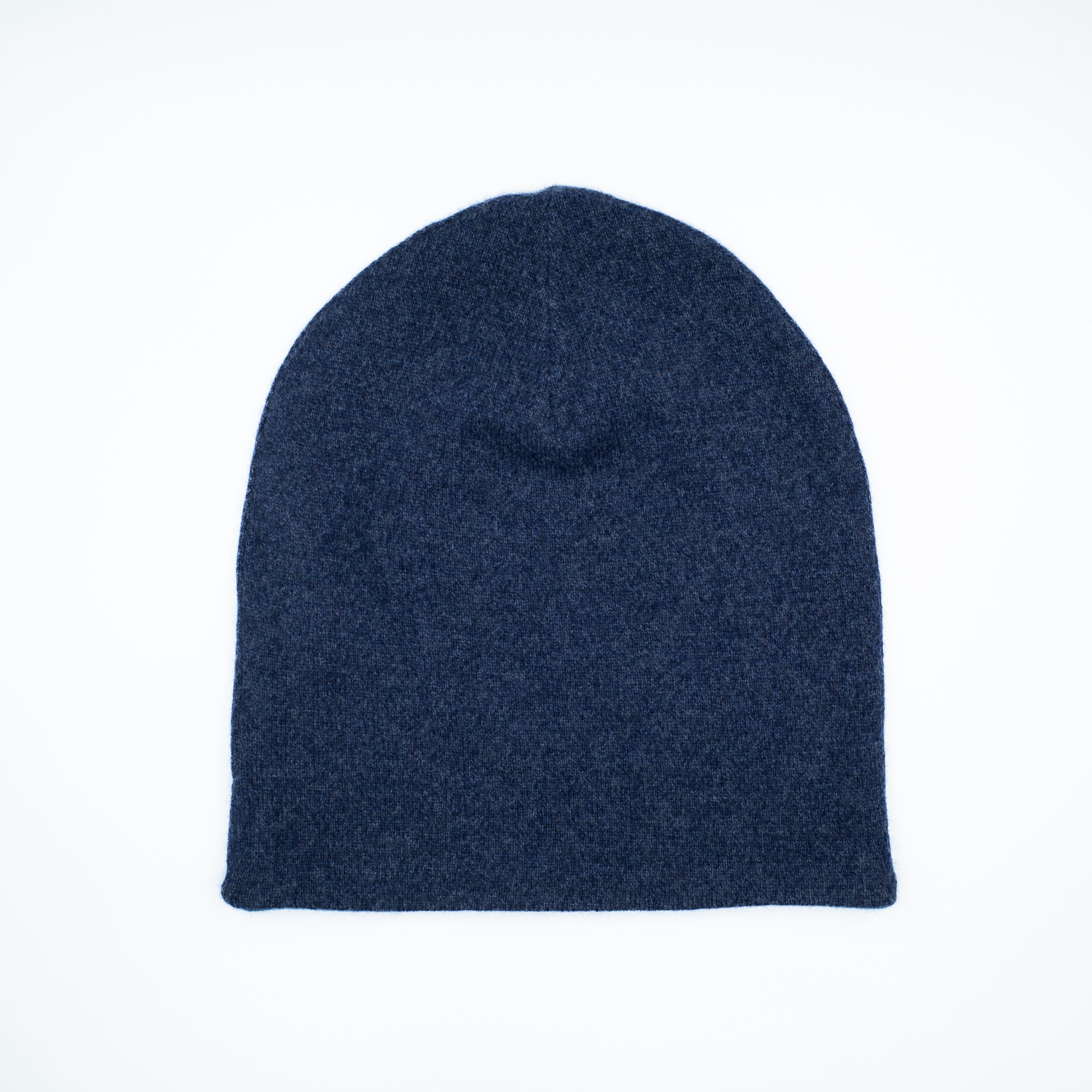 Dark Denim and Petrol Blue Cashmere Beanie Hat