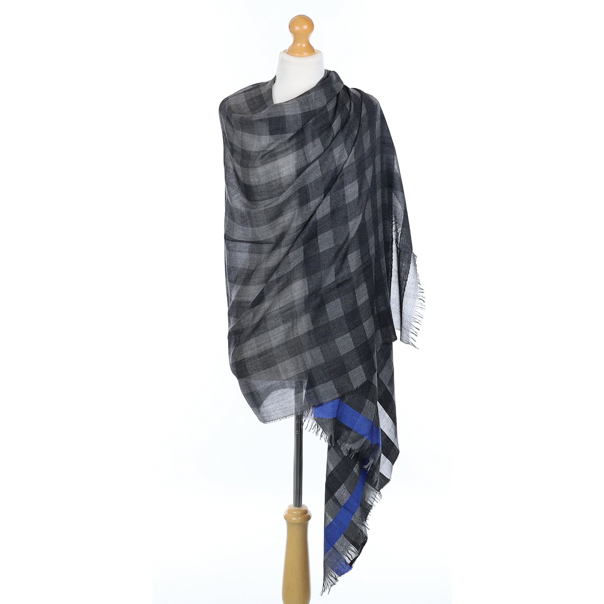 Scottish Begg & Co Grey Checked Fine Woven Cashmere & Silk Wrap