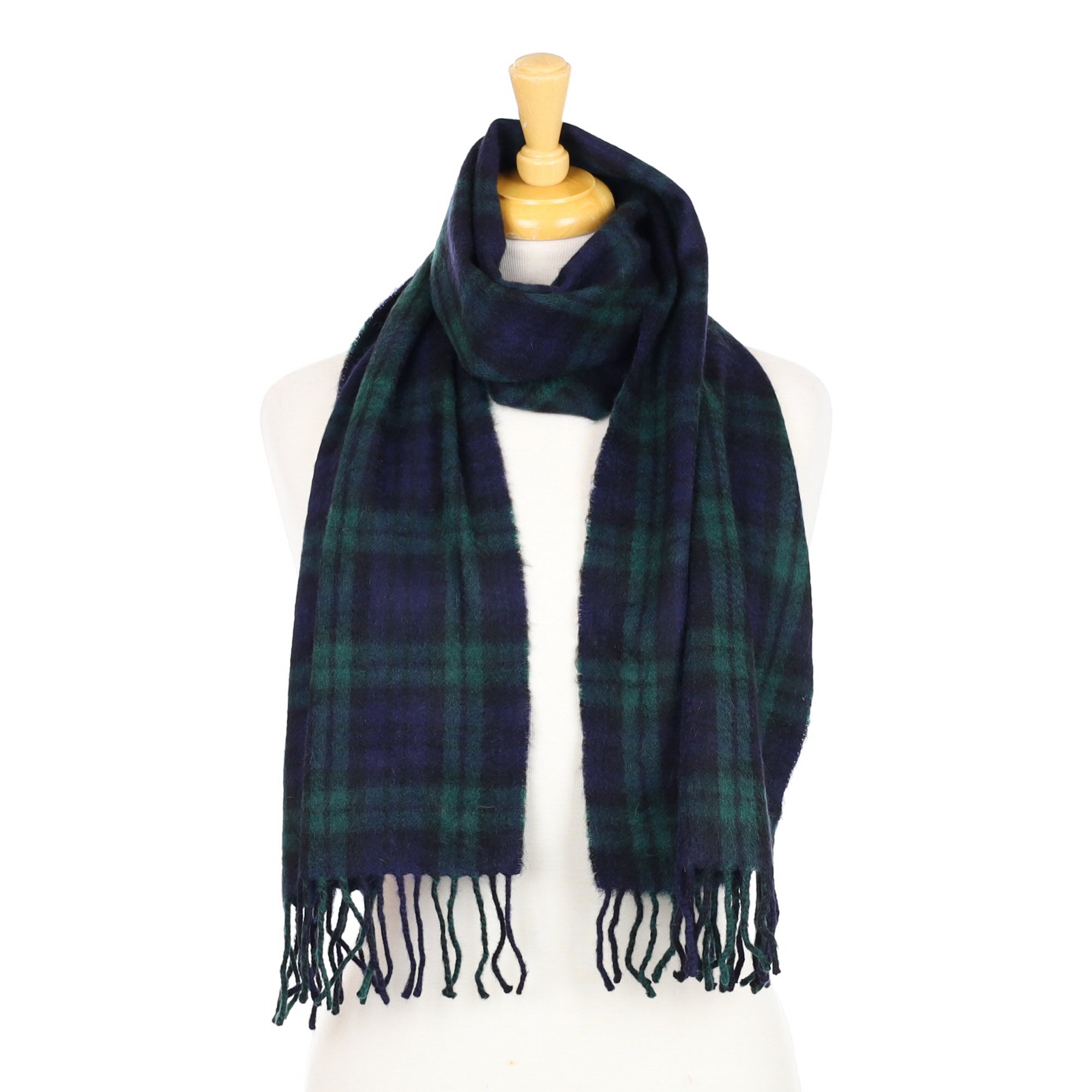 Navy and Green Tartan Cashmere Woven Scarf