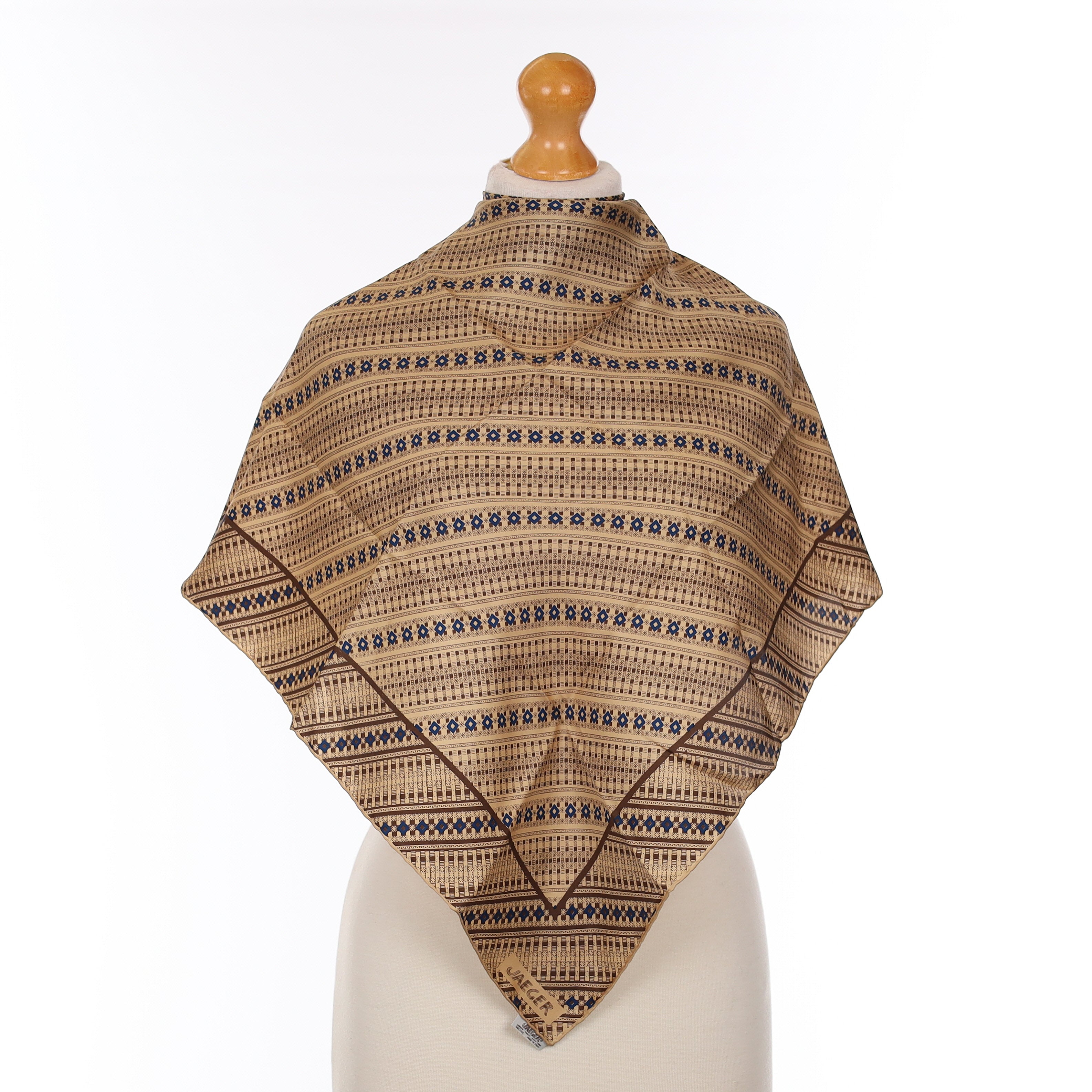 Jaeger Brown And Cream Patterned Vintage Silk Scarf