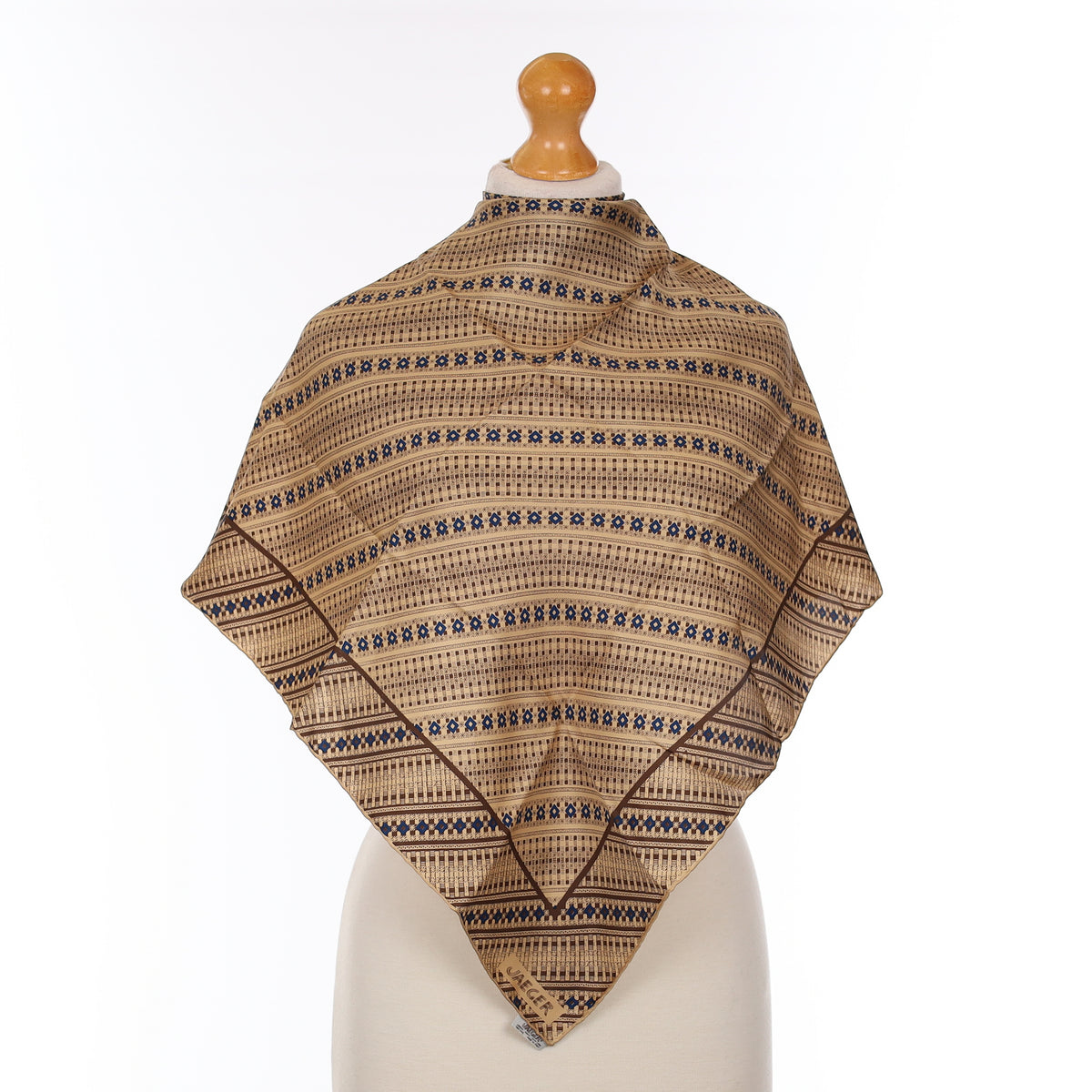 Jaeger Brown And Cream Patterned Vintage Silk Scarf