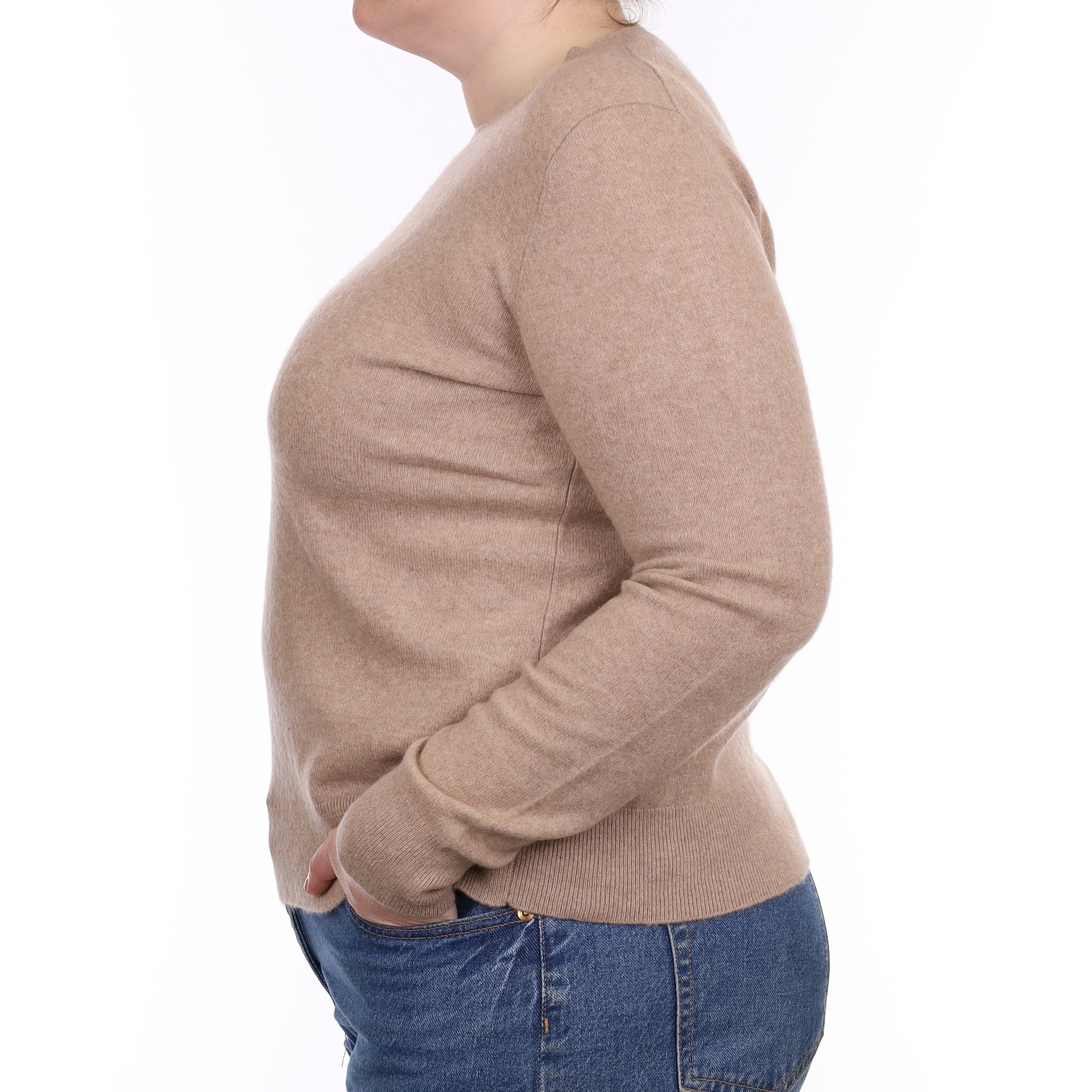 Fawn Beige Cashmere Crew Neck Jumper Large