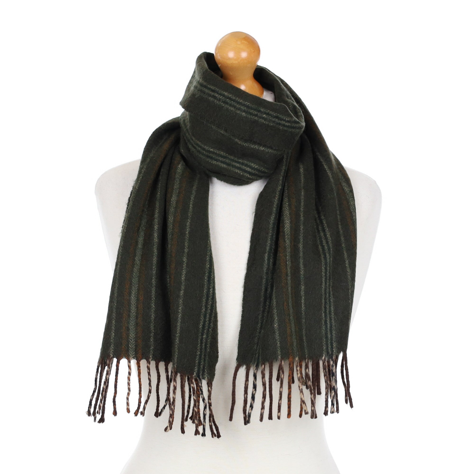 Jumiper Green Stripe Cashmere Fringed Woven Scarf