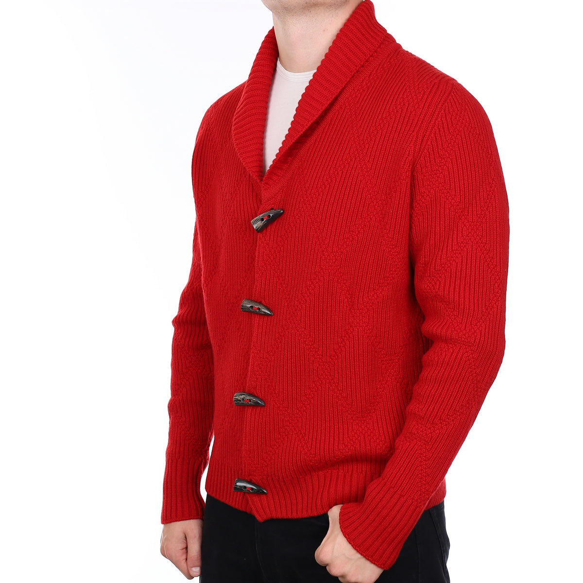 Men’s Brand New Scottish Red Chunky Cashmere Shawl Collar Cardigan XL