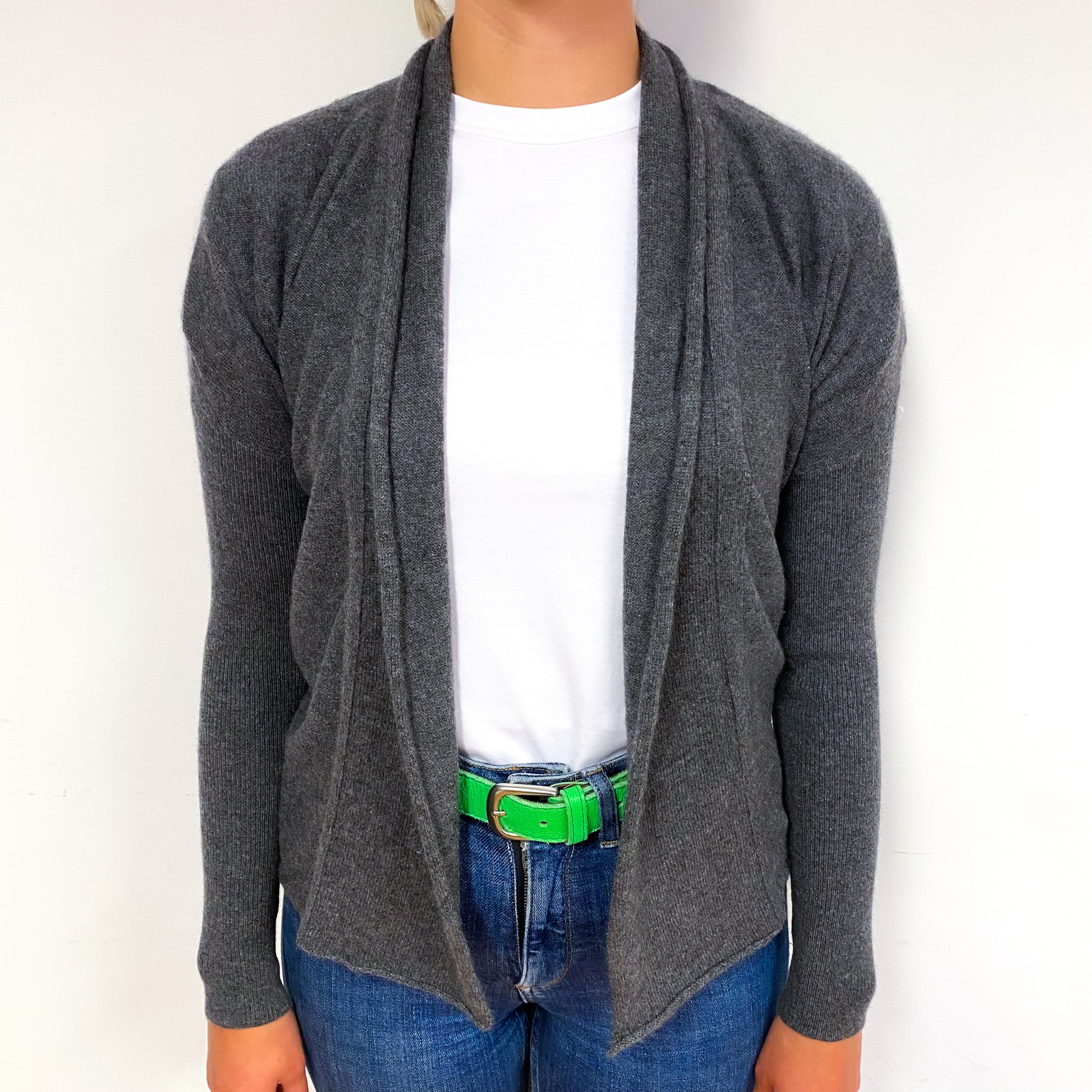 Slate Grey Gathered Back Cashmere Batwing Cardigan Small