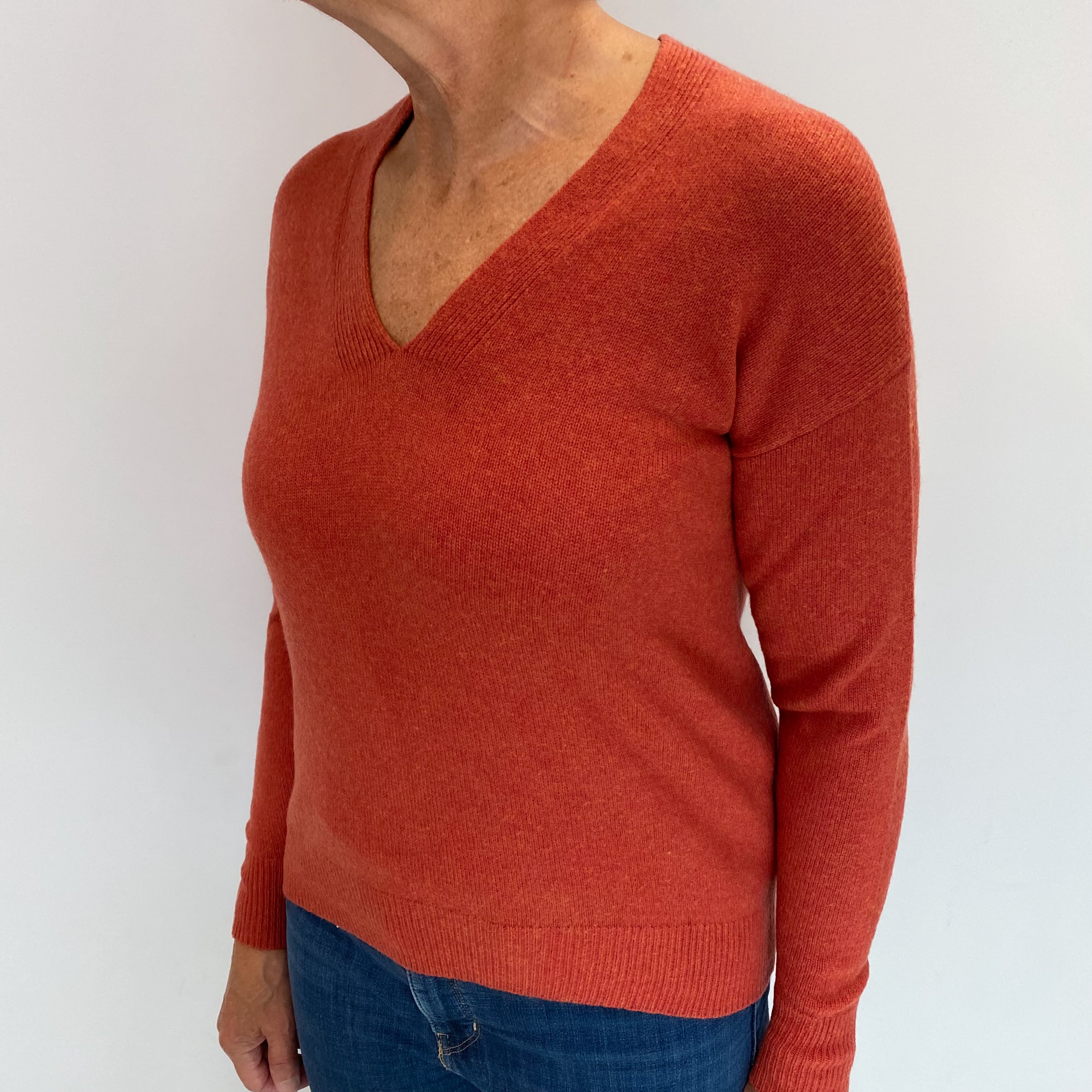 Everlane Burnt Orange Cashmere V Neck Jumper Medium