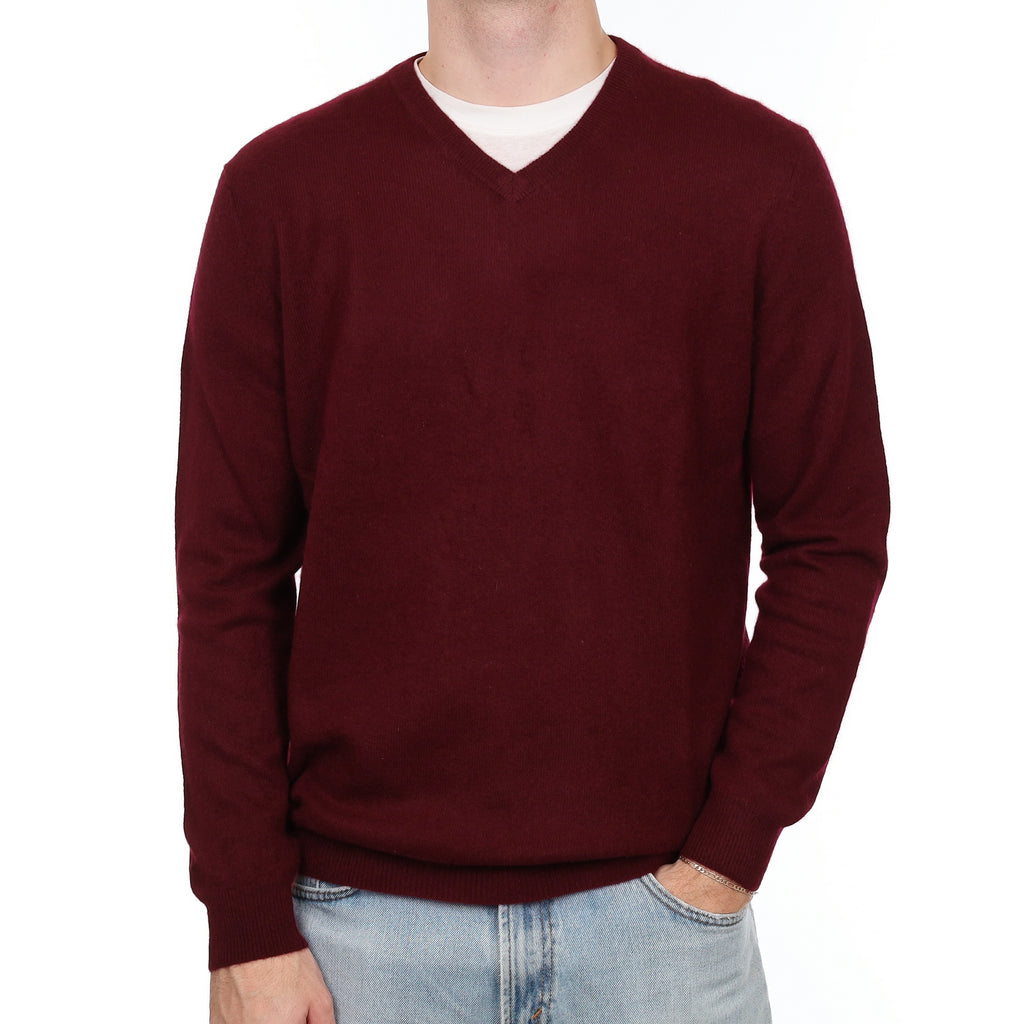 Men's Mulberry Purple Cashmere V Neck Jumper Large