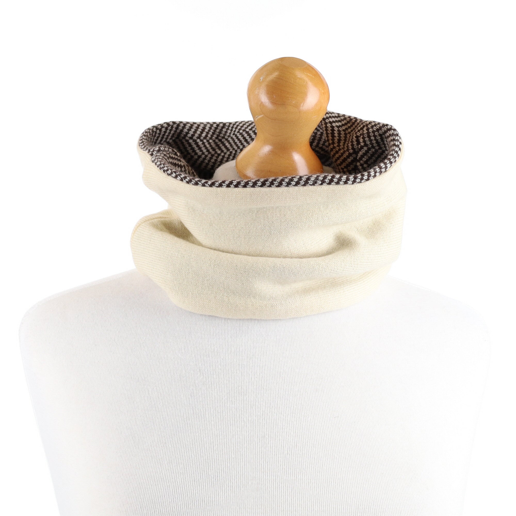 Brown Zig Zag Pattern and Clotted Cream Chunky Neck Warmer
