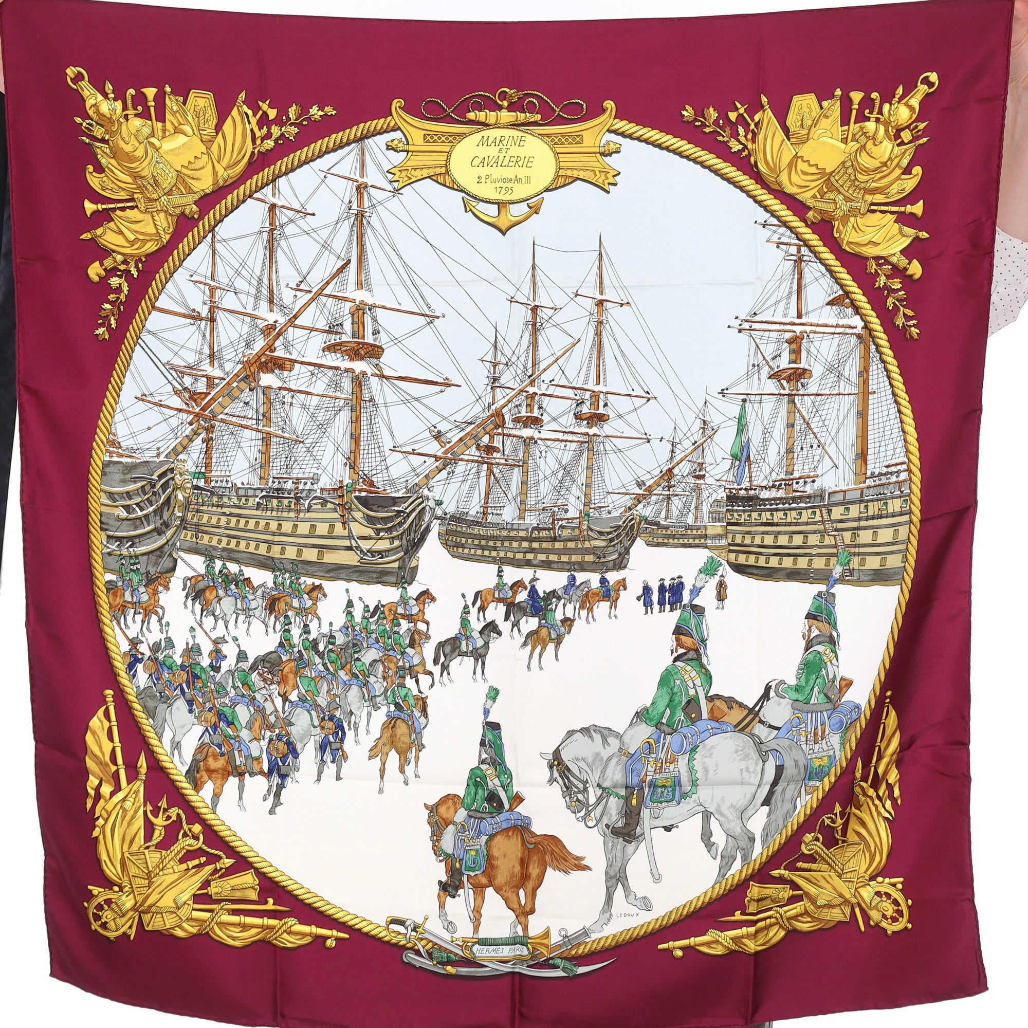 Unworn Hermès Marine Et Cavalerie Silk Scarf
