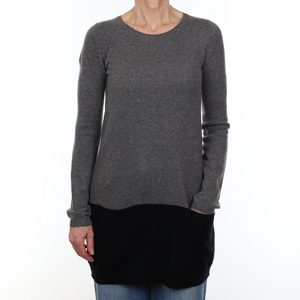 Grey and Black Cashmere Longline Tunic with Pockets Small