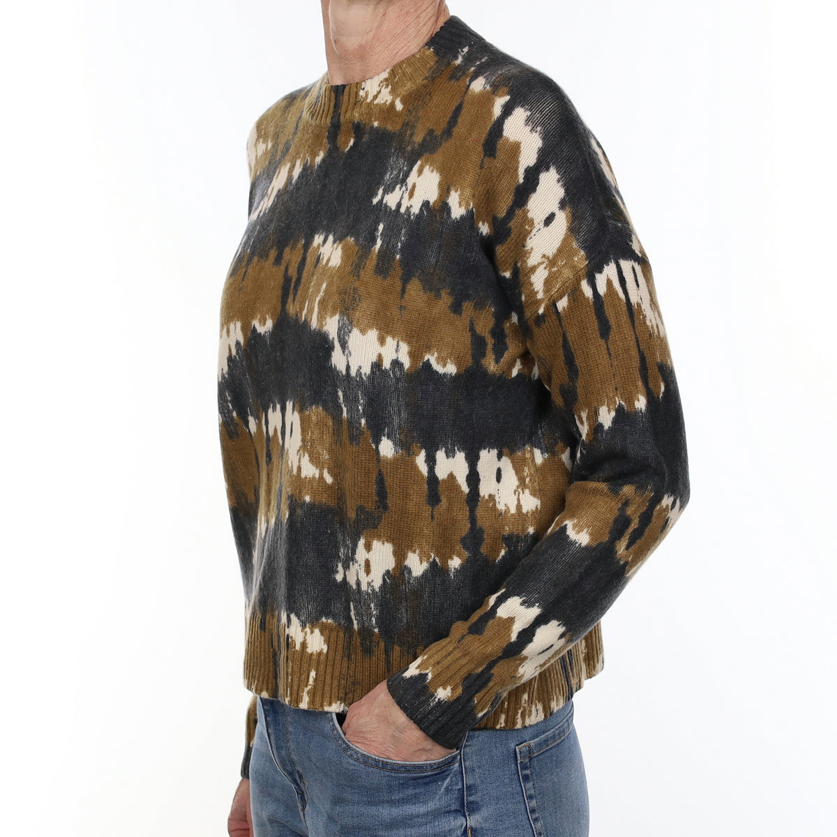 Brown Tie Dye Effect Cashmere Crew Neck Jumper Small