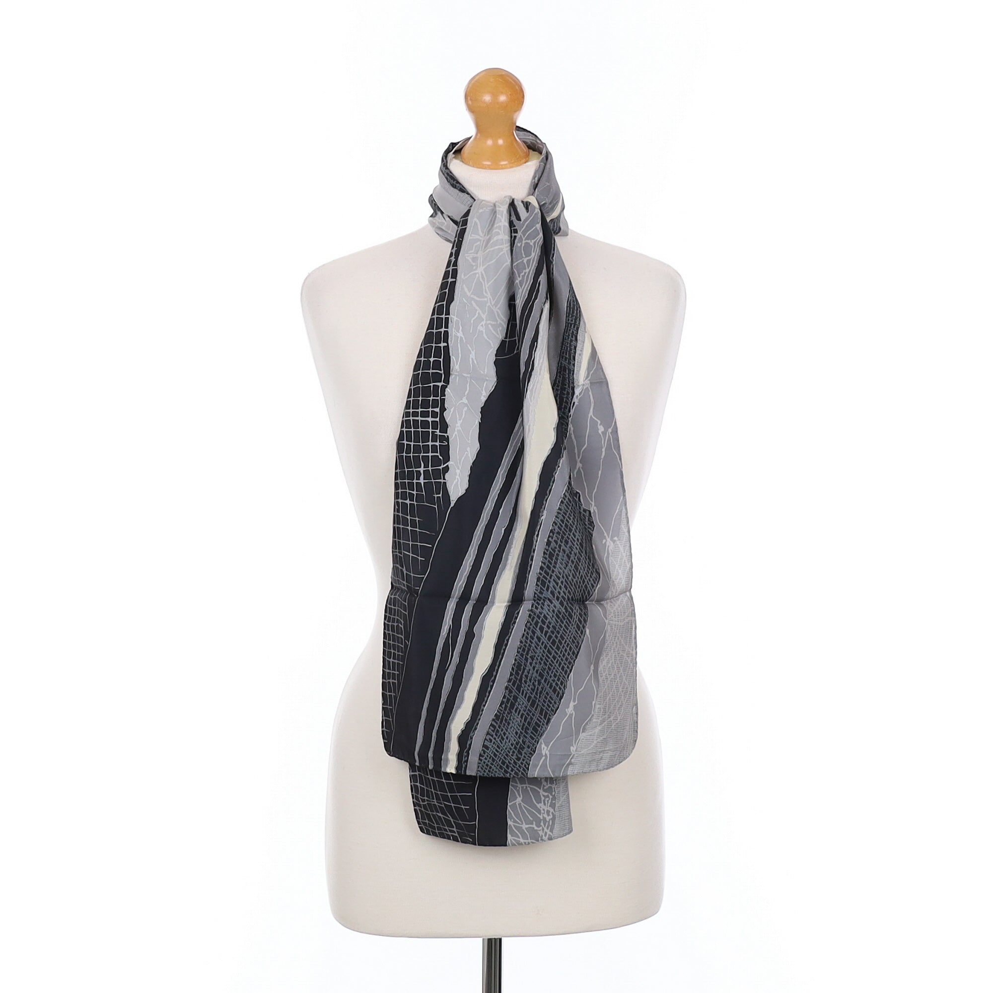 Brand New Grey Multi Pattern Silk Scarf