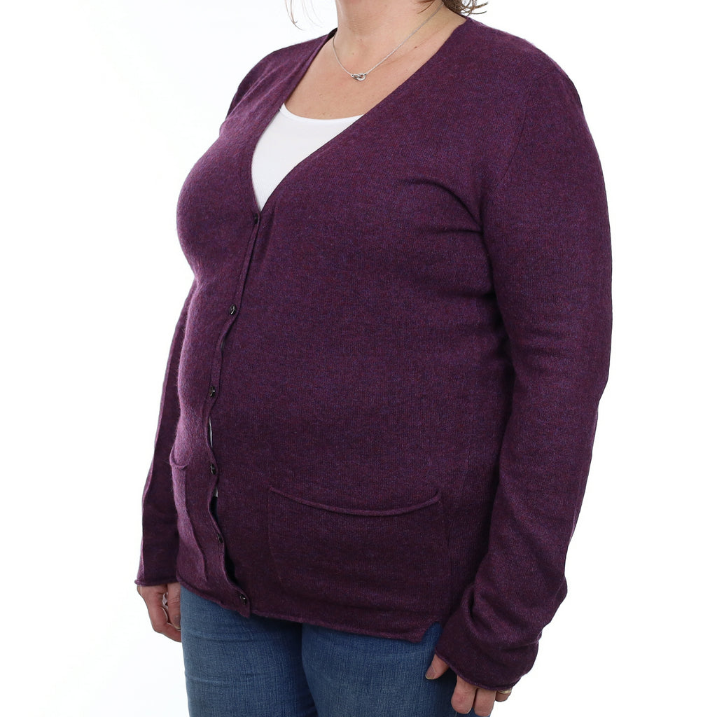 Bramble Purple Cashmere Longline V Neck Cardigan with Pockets Extra Large