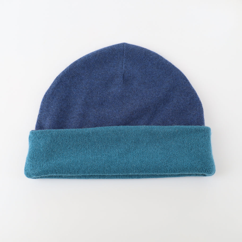 Men’s Teal and Naval Blue Reversible Cashmere Beanie Hat