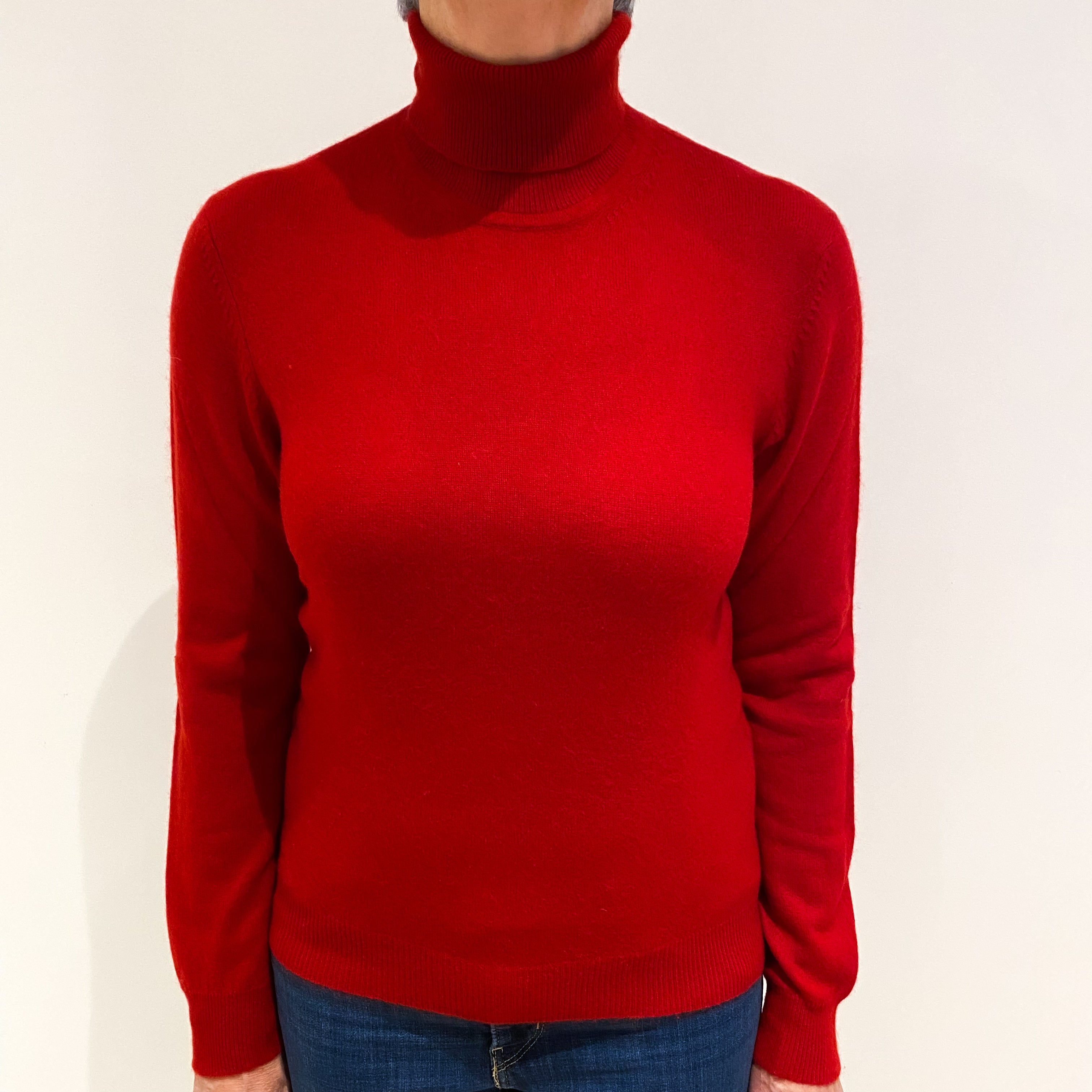 Post Box Red Cashmere Polo Neck Jumper Medium