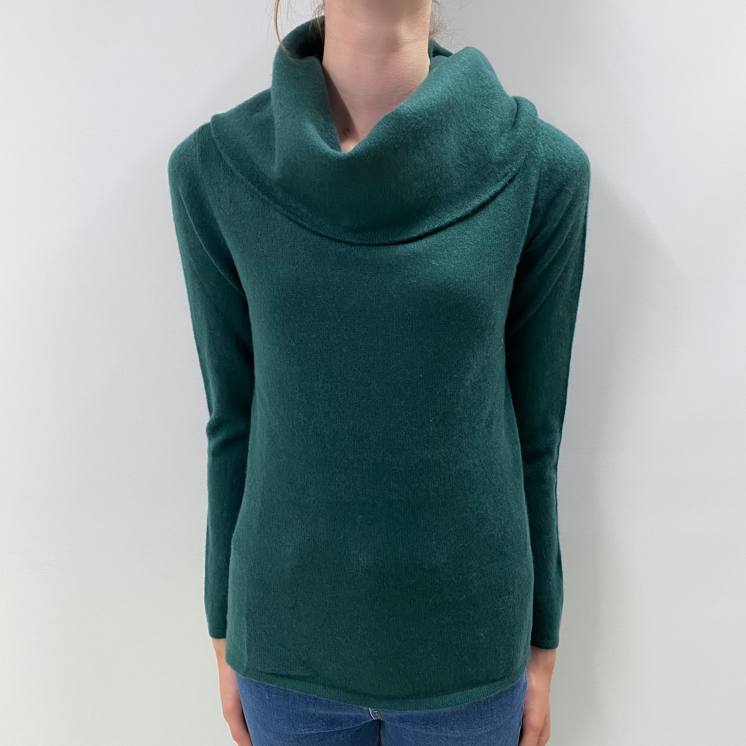 Seaweed Green Cashmere Cowl Neck Jumper Extra Small