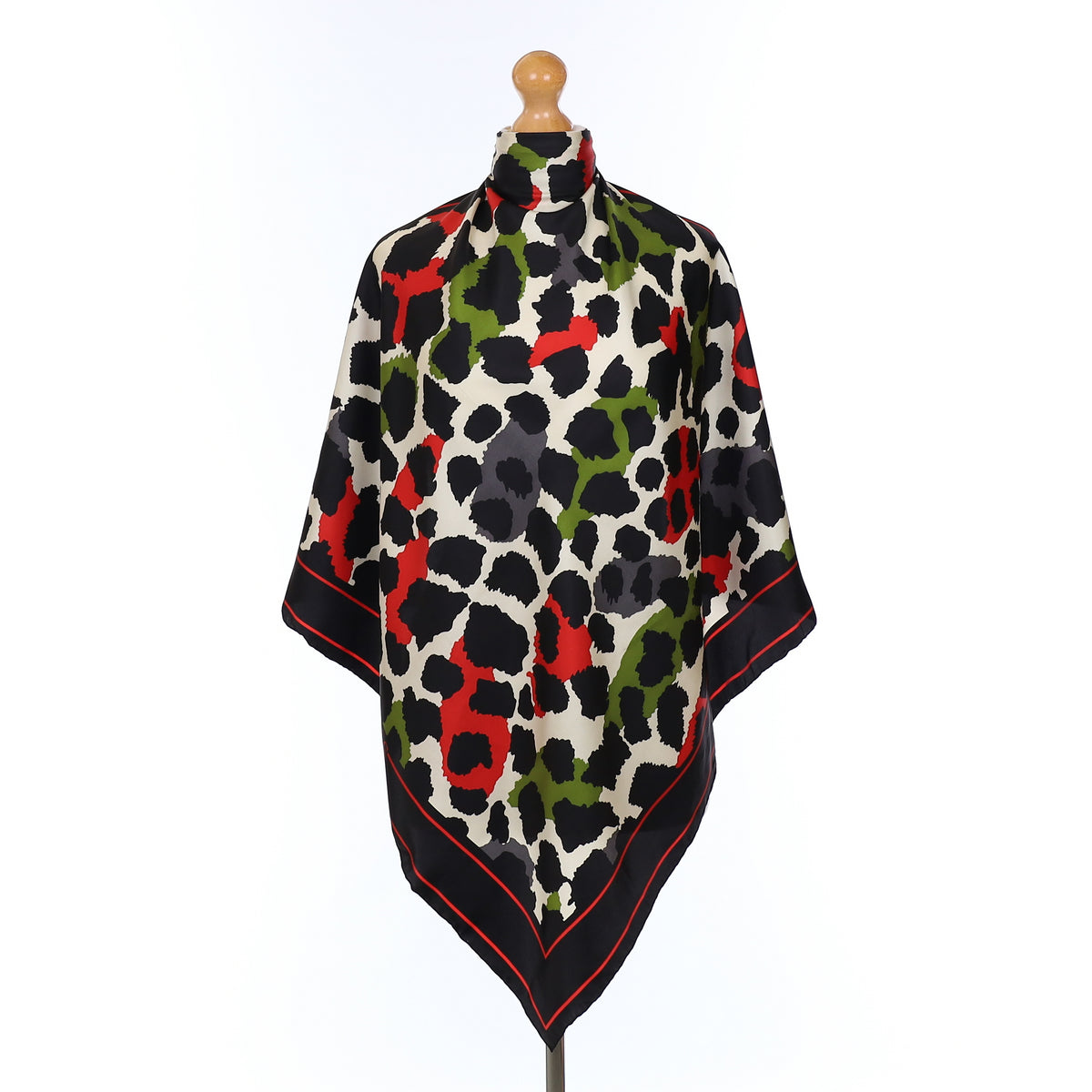Hobbs Red Green and Black Patterned Silk Scarf