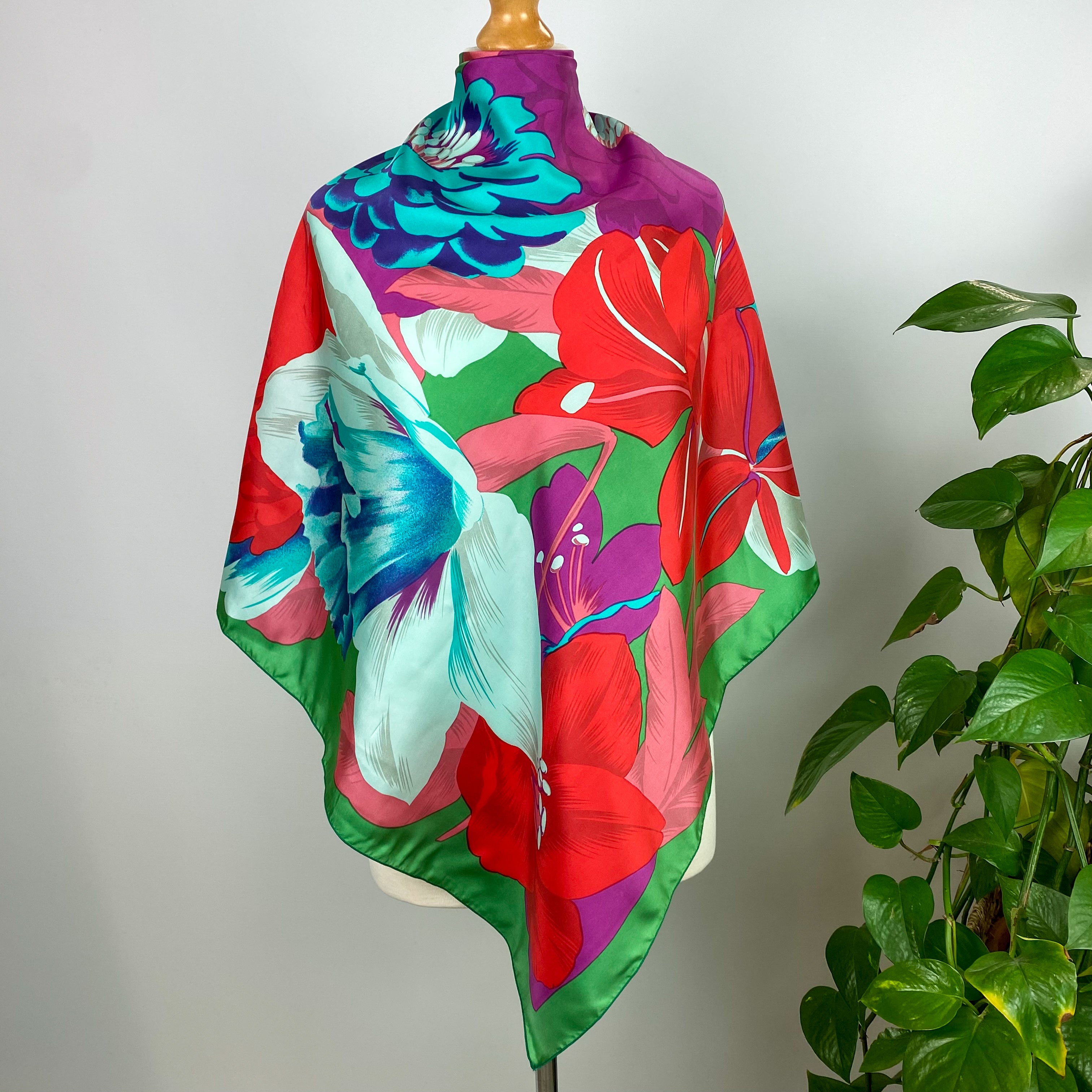 1970s Colourful Floral French Vintage Silk Scarf