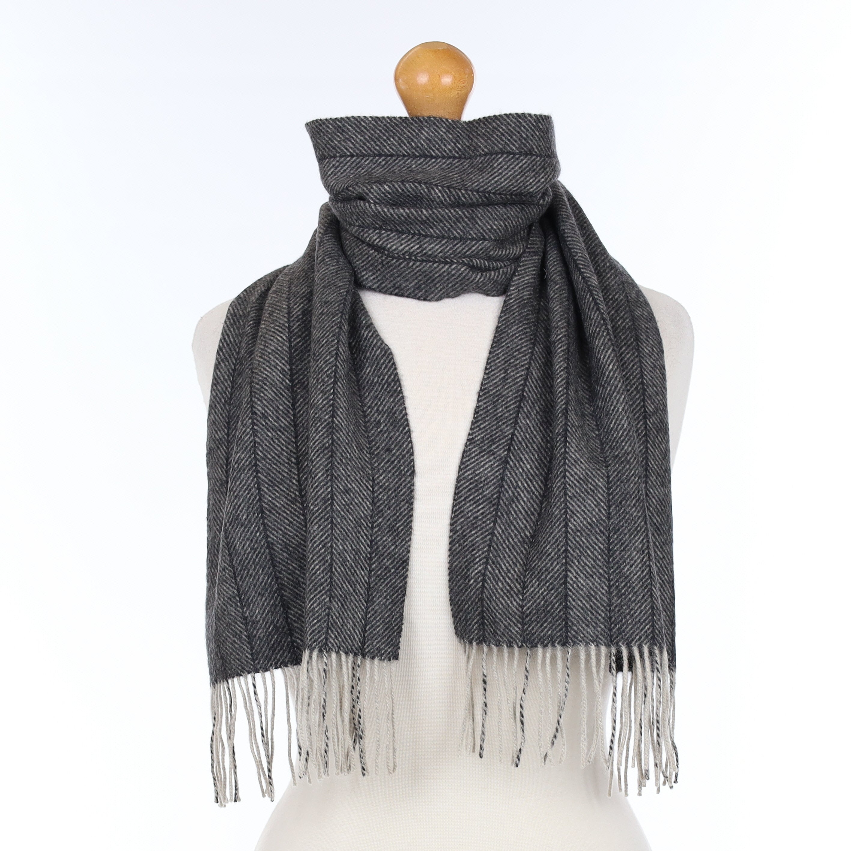 Graphite Grey Herringbone Cashmere Woven Scarf
