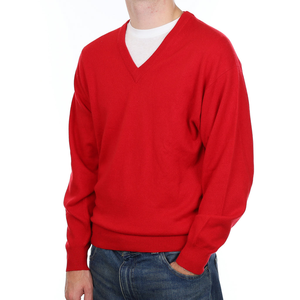 Men’s Vintage Berry Red Cashmere V Neck Jumper Medium