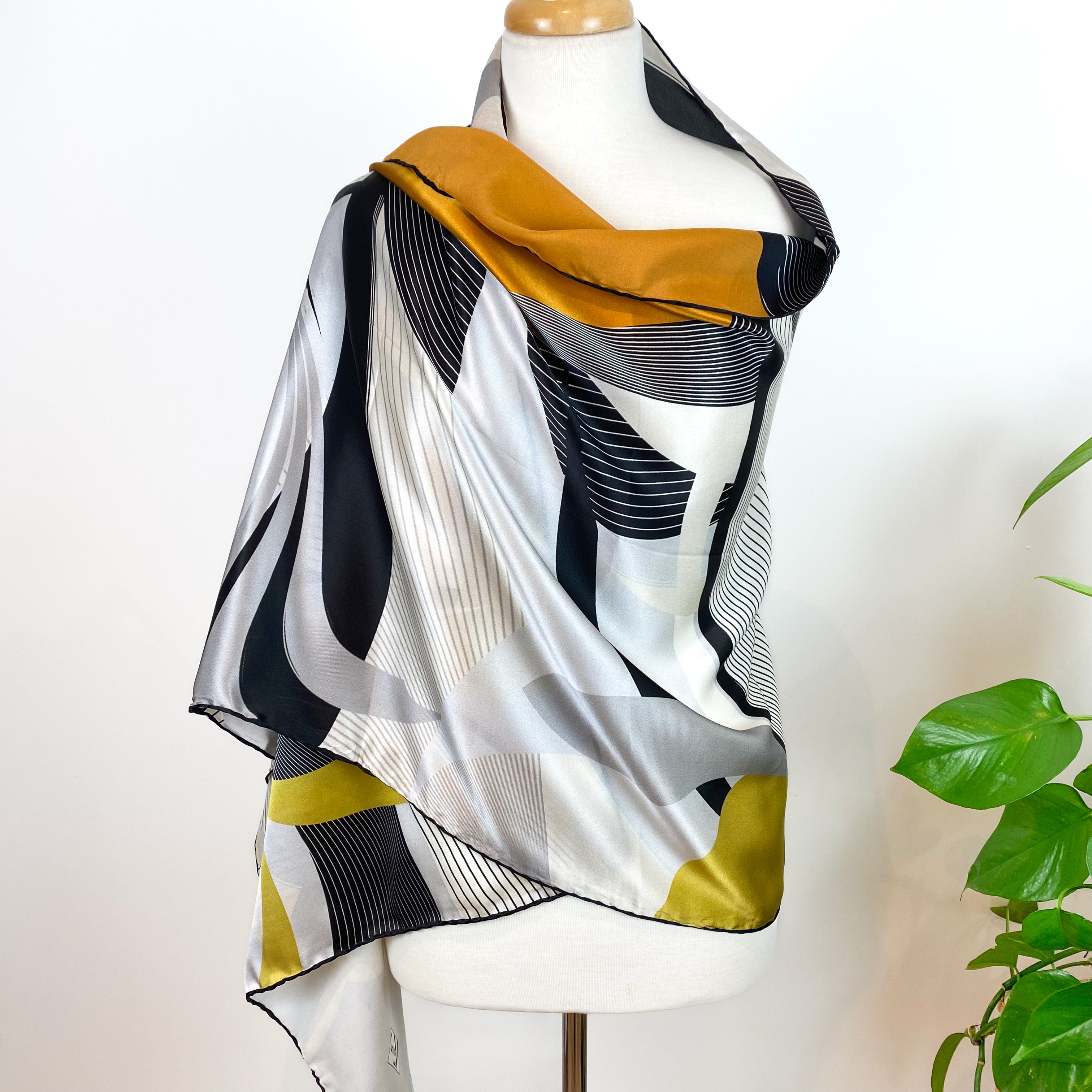 Large Abstract Design Wrap Style Silk Scarf