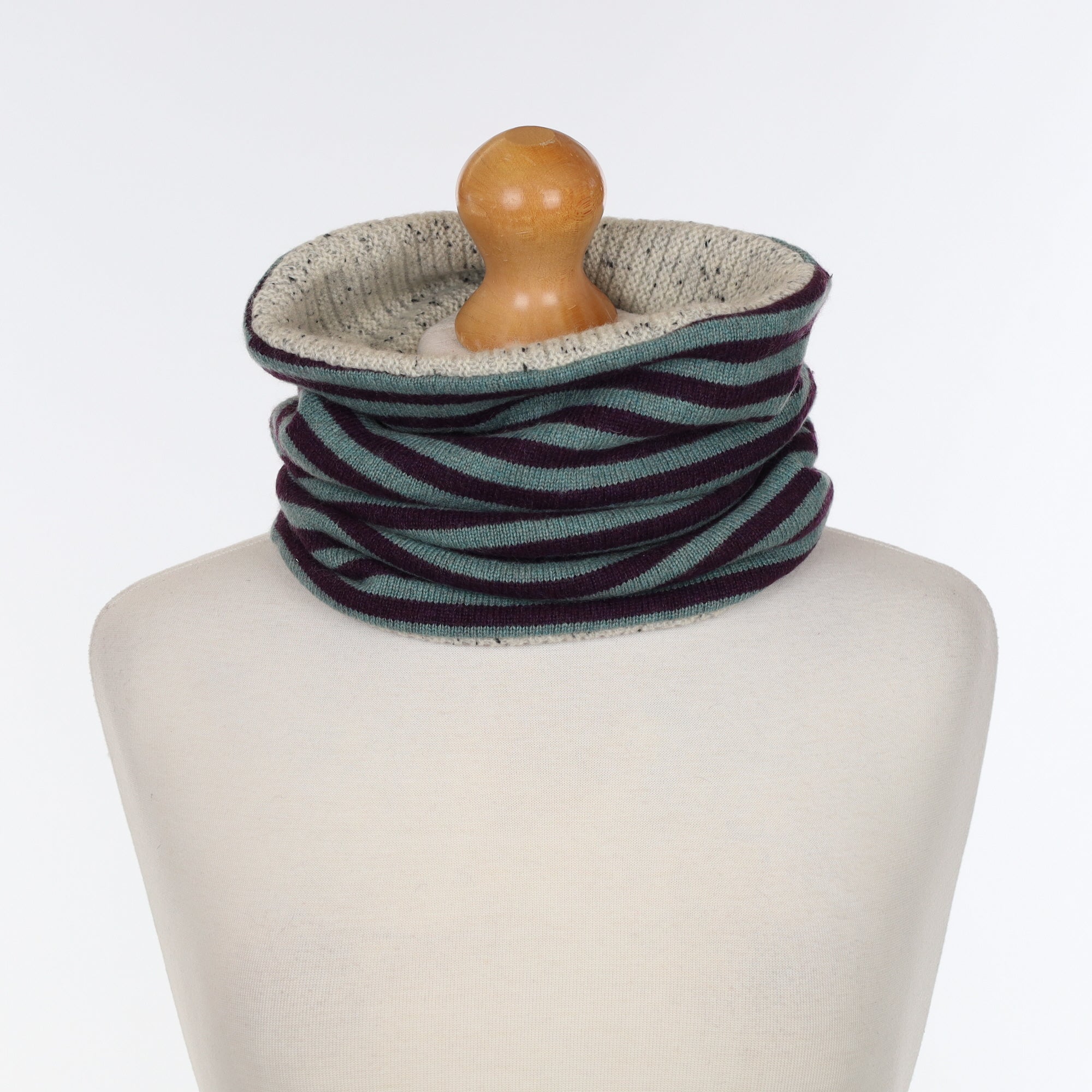 Duck Egg Striped with Grey Flecked Luxury Double Layered Snood